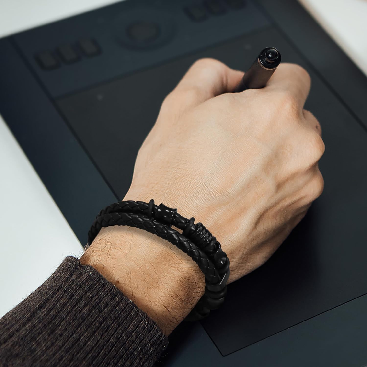 TEEZWONDER Bracelet Gifts For Men Dad - Double-Row Black Braided Leather Bracelet - Christmas Birthday Gifts For Him, Wedding Anniversary Presents for Husband from Wife - Image 5