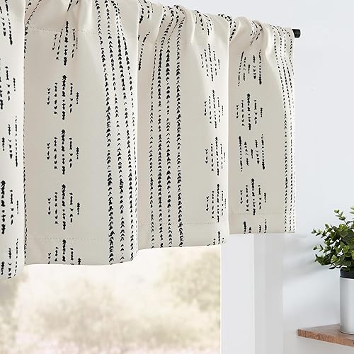 jinchan Cortina bohemia con cenefa 95% opaca para cocina, sala de estar, cenefa de granja, oscurecimiento de la habitación, tratamiento de ventana,