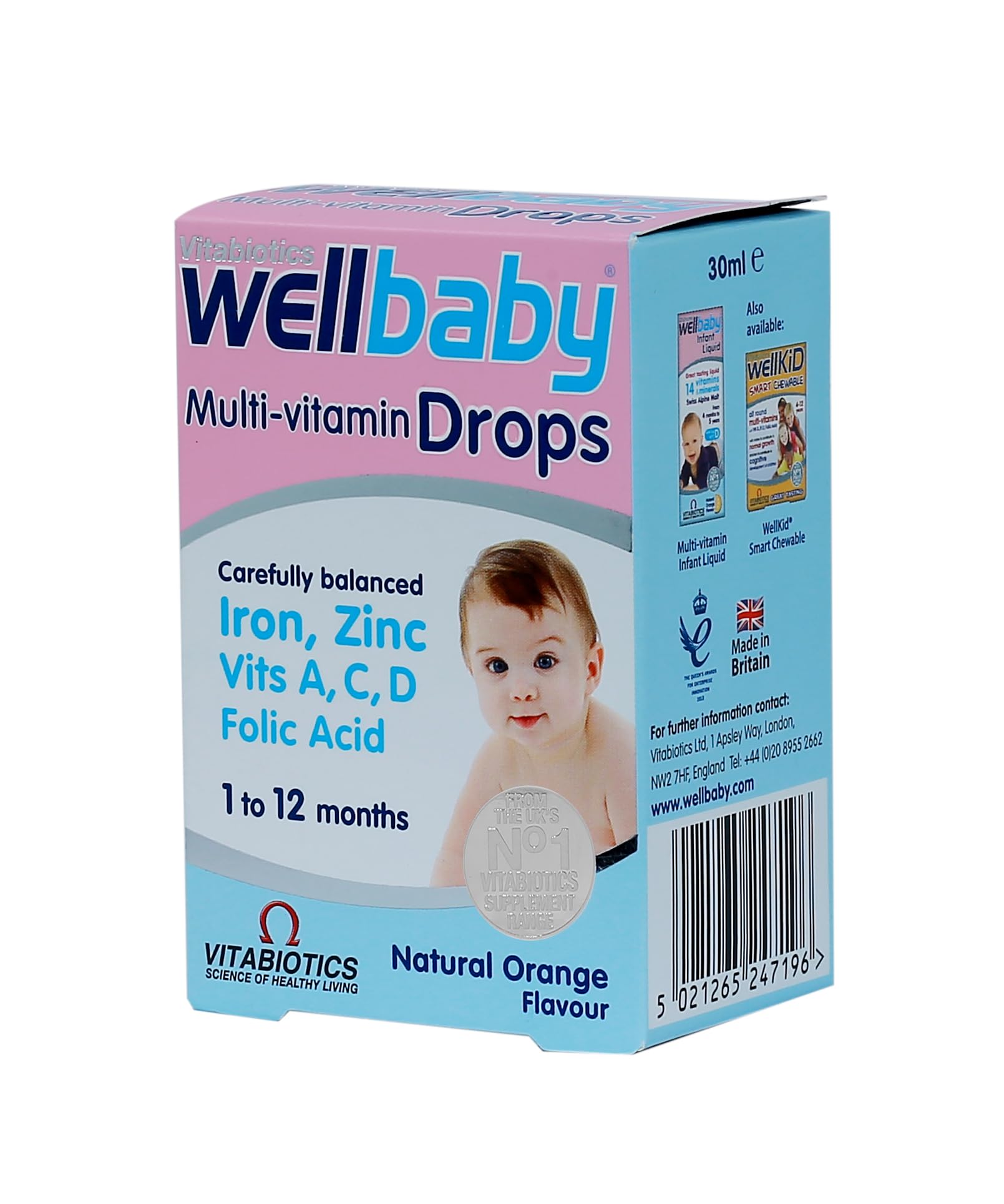 Vitabiotics Wellbaby Multivitamin Drops 30ml Liquid Multivitamin for Infants and Toddlers 6 Months to 4 Years with Vitamin D, A & C, Great-Tasting Daily Drops