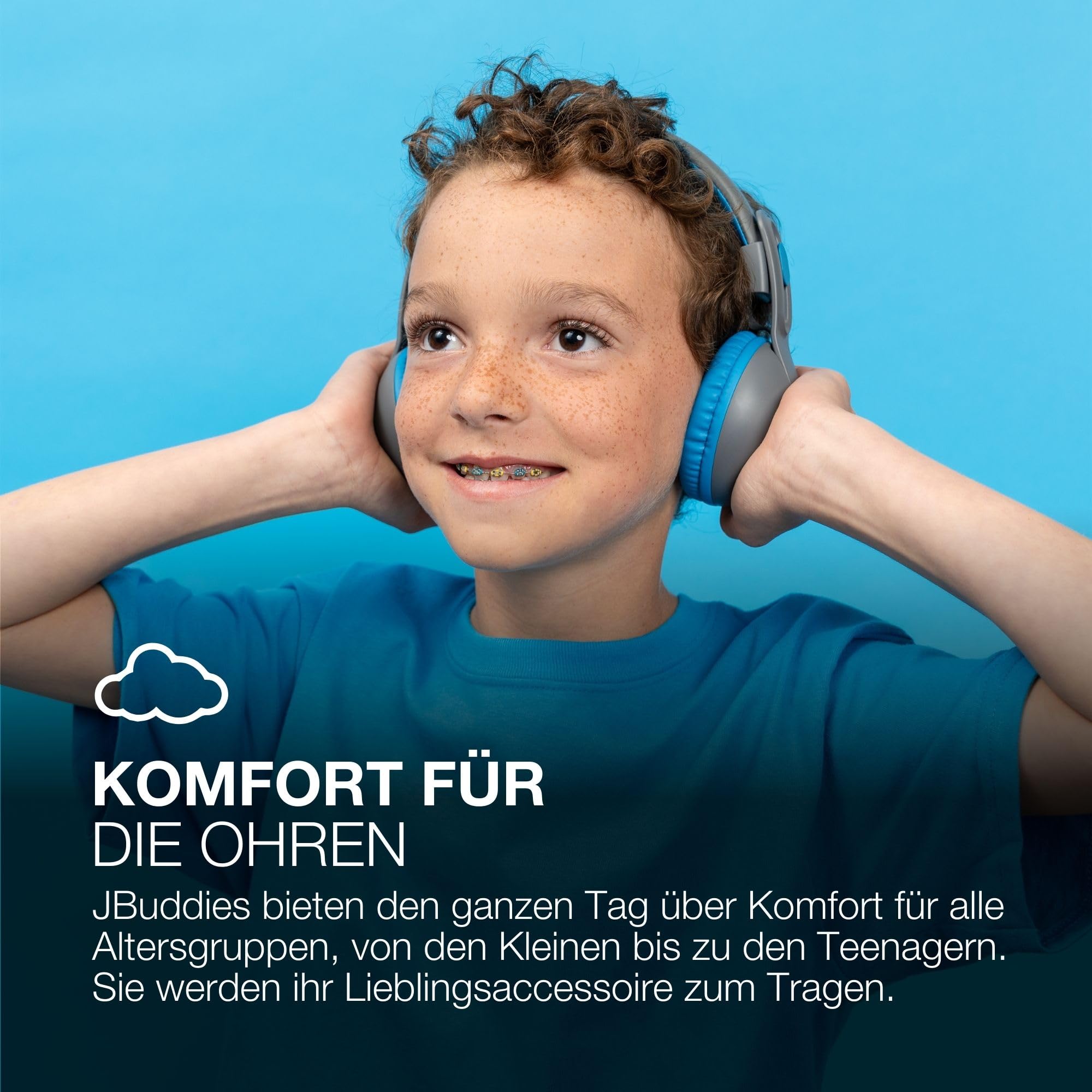 JLab JBuddies Studio 2 Kinder Kopfhörer Kabellos - Bluetooth, Grau/Blau | Over Ear Kinder Kopfhörer mit Mikrofon, Bluetooth, Kid Safe Lautstärkebegrenzung, Geräuschisolierung, kabellos