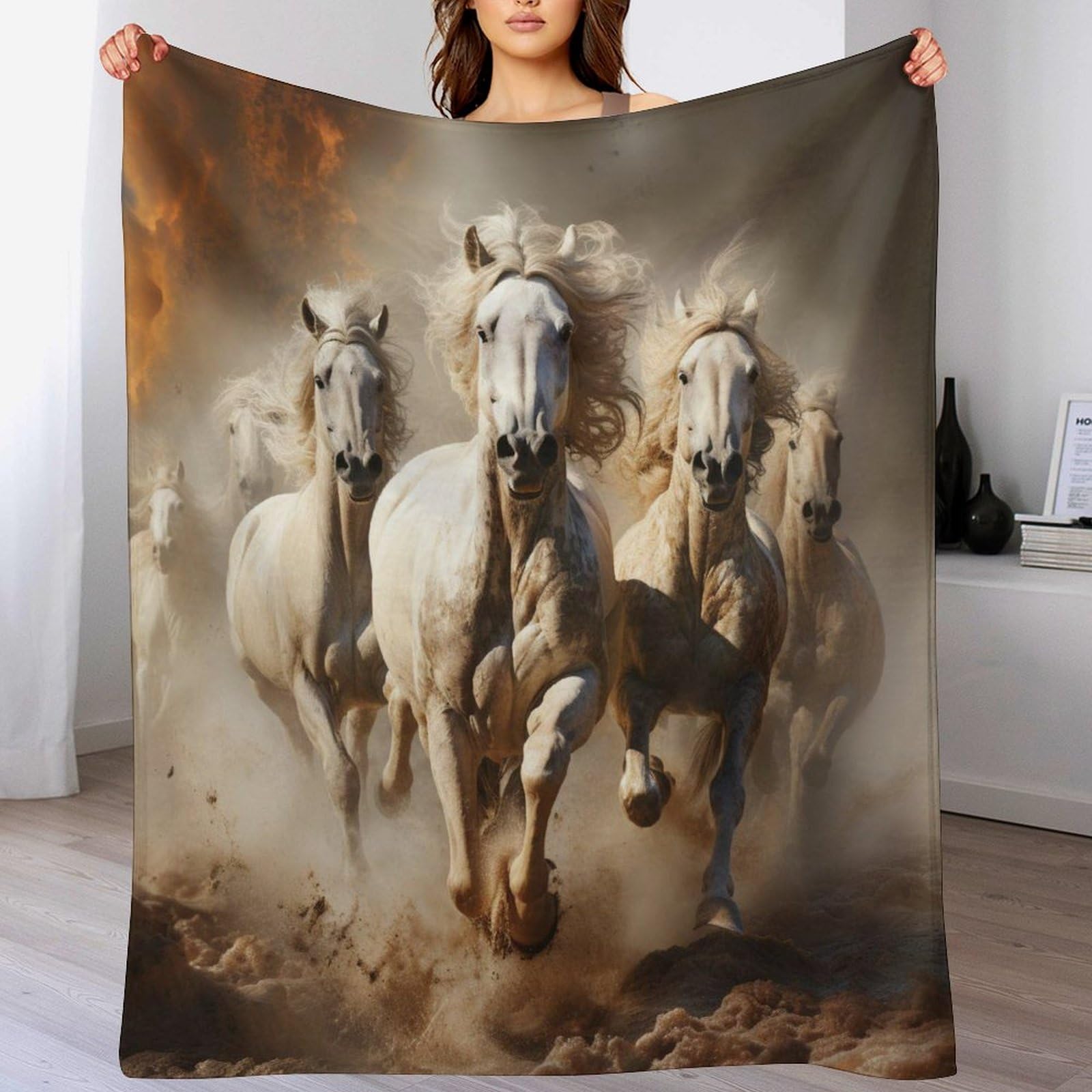 Manta de franela de caballo para sofá y colcha grande de 180 x 200 cm