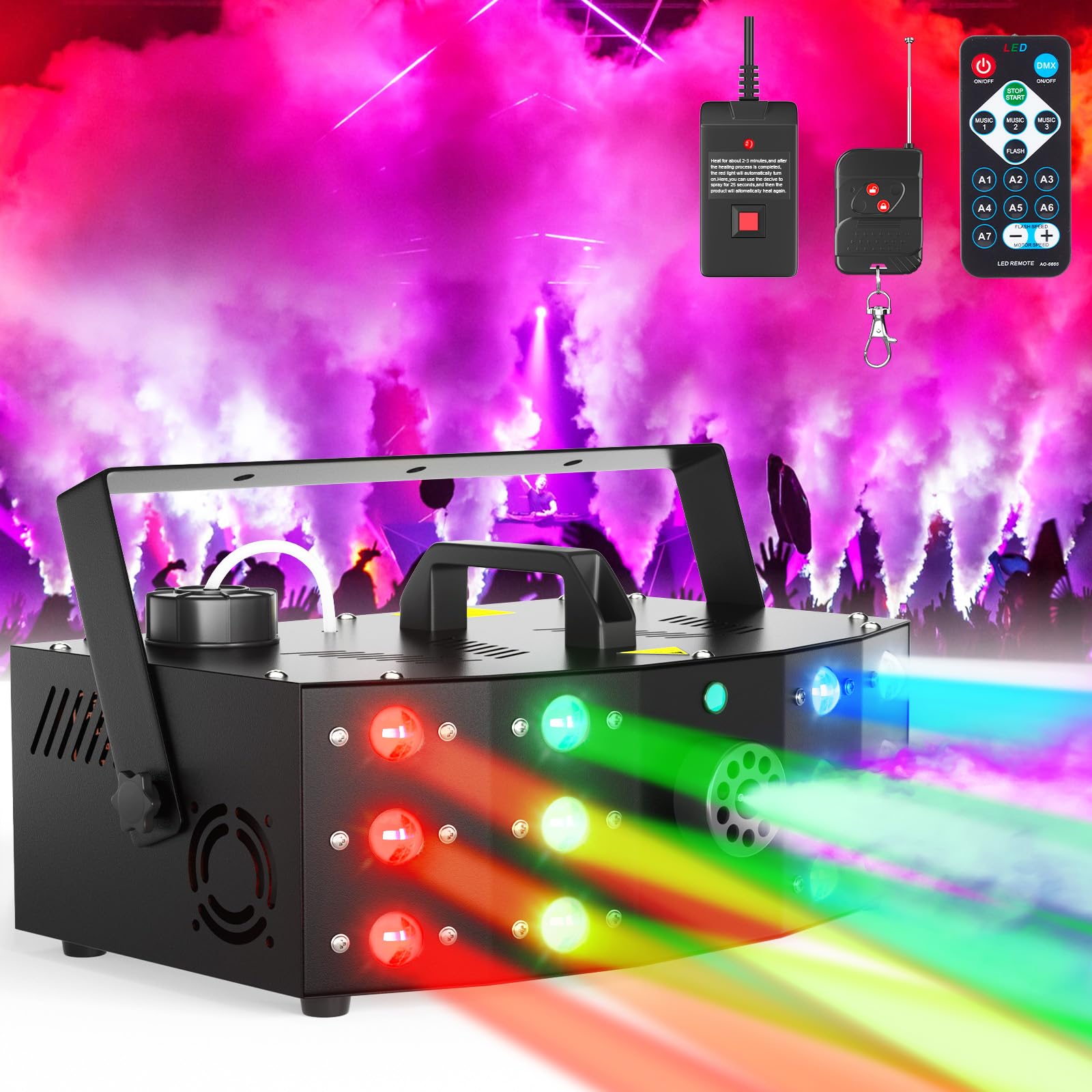 HAKUTA Machine à fumée avec télécommande, câble et manuel d'utilisation (français non garanti), idéale pour Halloween, Noël, mariage, fêtes