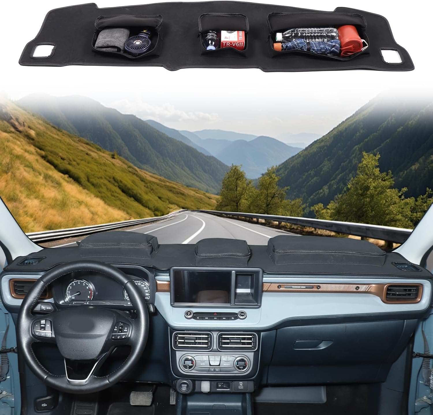 Dashboard Cover Mat Dash Mat Compatible with 2026 2025 2024 2023 2022 Ford Maverick,Polyester Dashboard Cover Sun Shade Pad,Suede Car Anti-Slip Dash Board Pad for Maverick Accessories (Grey)