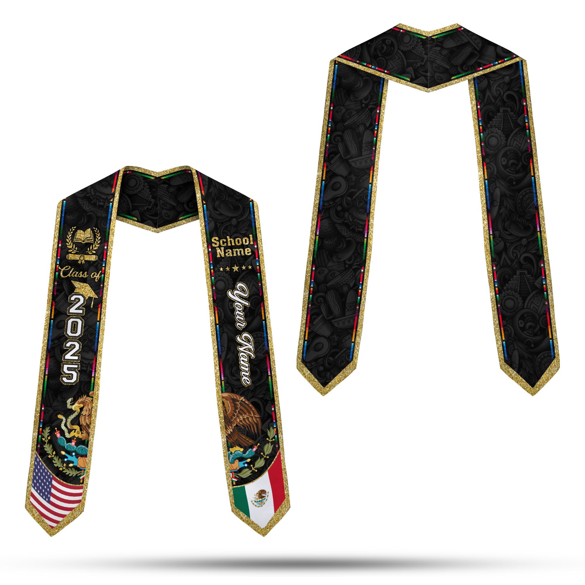 MonkeyVan Custom Mexican Graduation Sash Mexican Flag Graduation Stole Mexican Stoles for Graduation 2025 Mexican Graduation Sash Mxc5