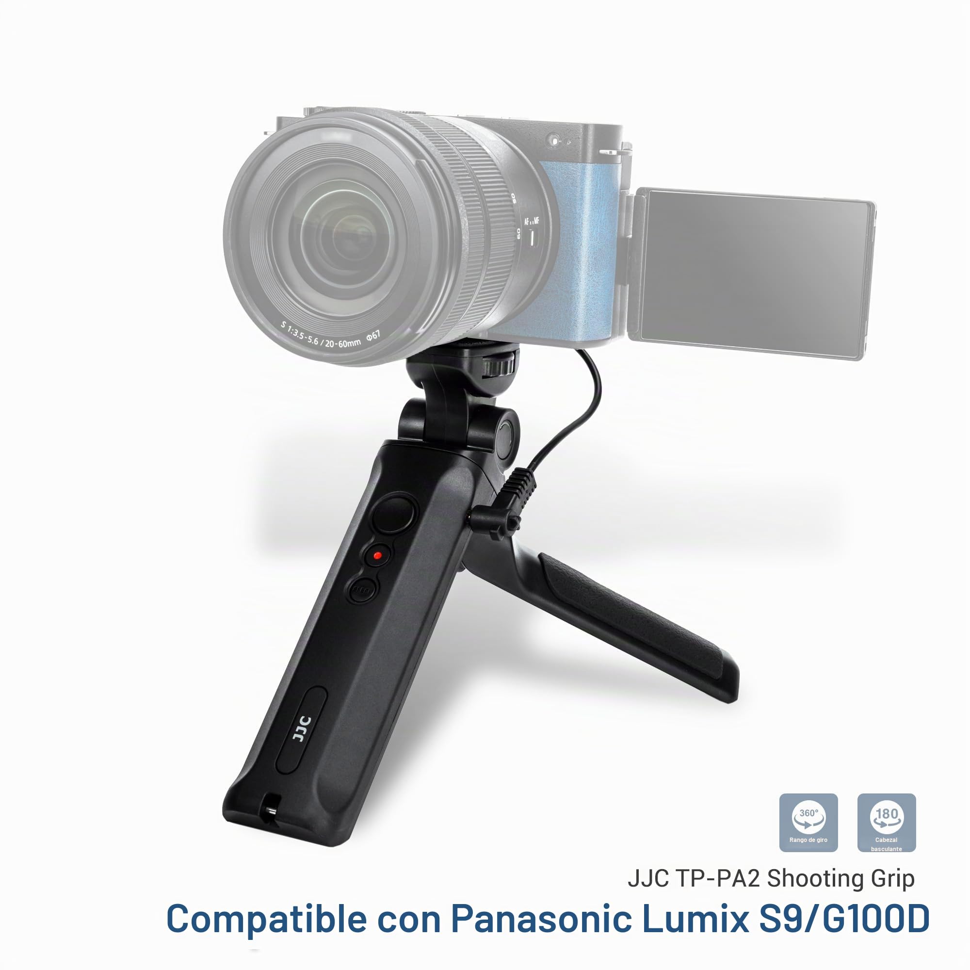 JJC Agarre de disparo remoto y trípode de escritorio de viaje para cámaras Panasonic G100D y S9 Selfies Vlogging, reemplaza el agarre de trípode Panasonic DMW-SHGR2