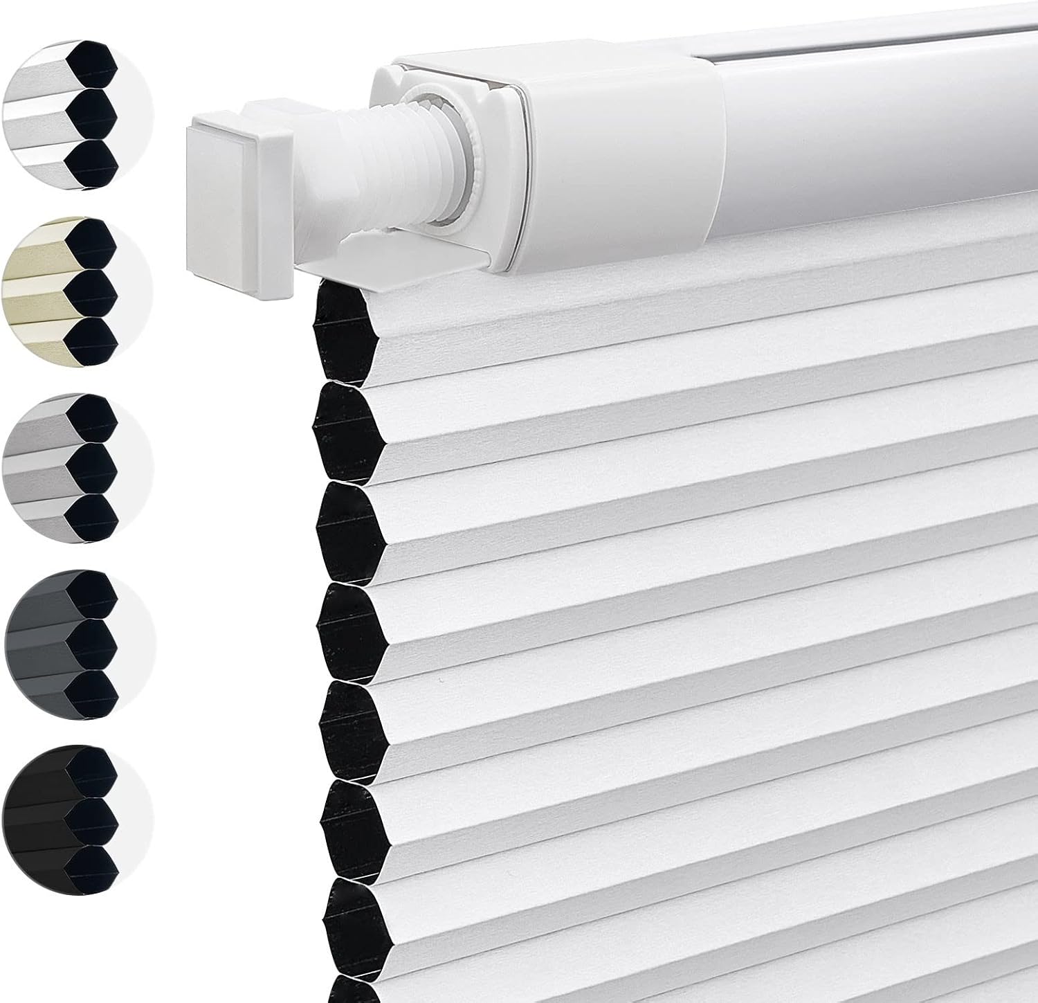 Keego Cordless No Drill Cellular Blinds for Window Blackout Honeycomb Shades No Tools Easy Install for Home Kitchen Bedroom Office(Blackout,White,34w x 60h) Blackout-white 34"W X 60"H