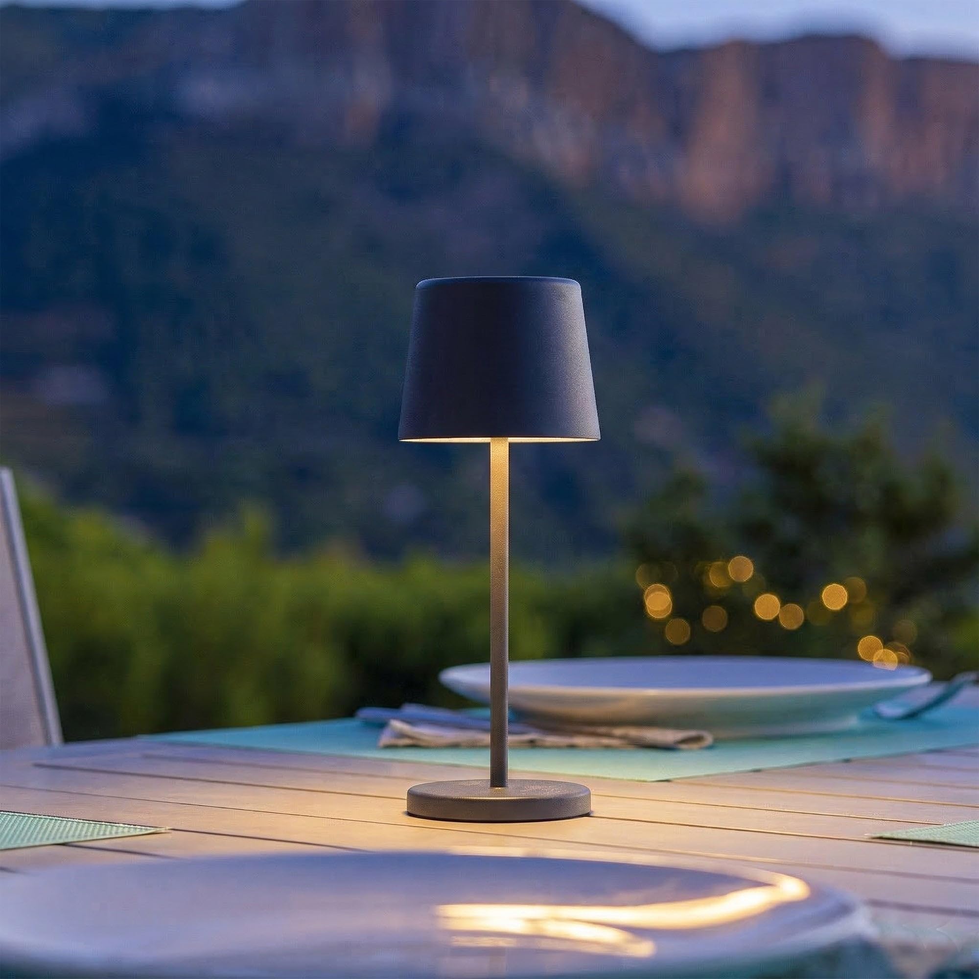 Lumisky Mini-Tischleuchte, kabellos, Aluminium, Grau, LED, Mini Rock, weiß, dimmbar, Höhe 22 cm