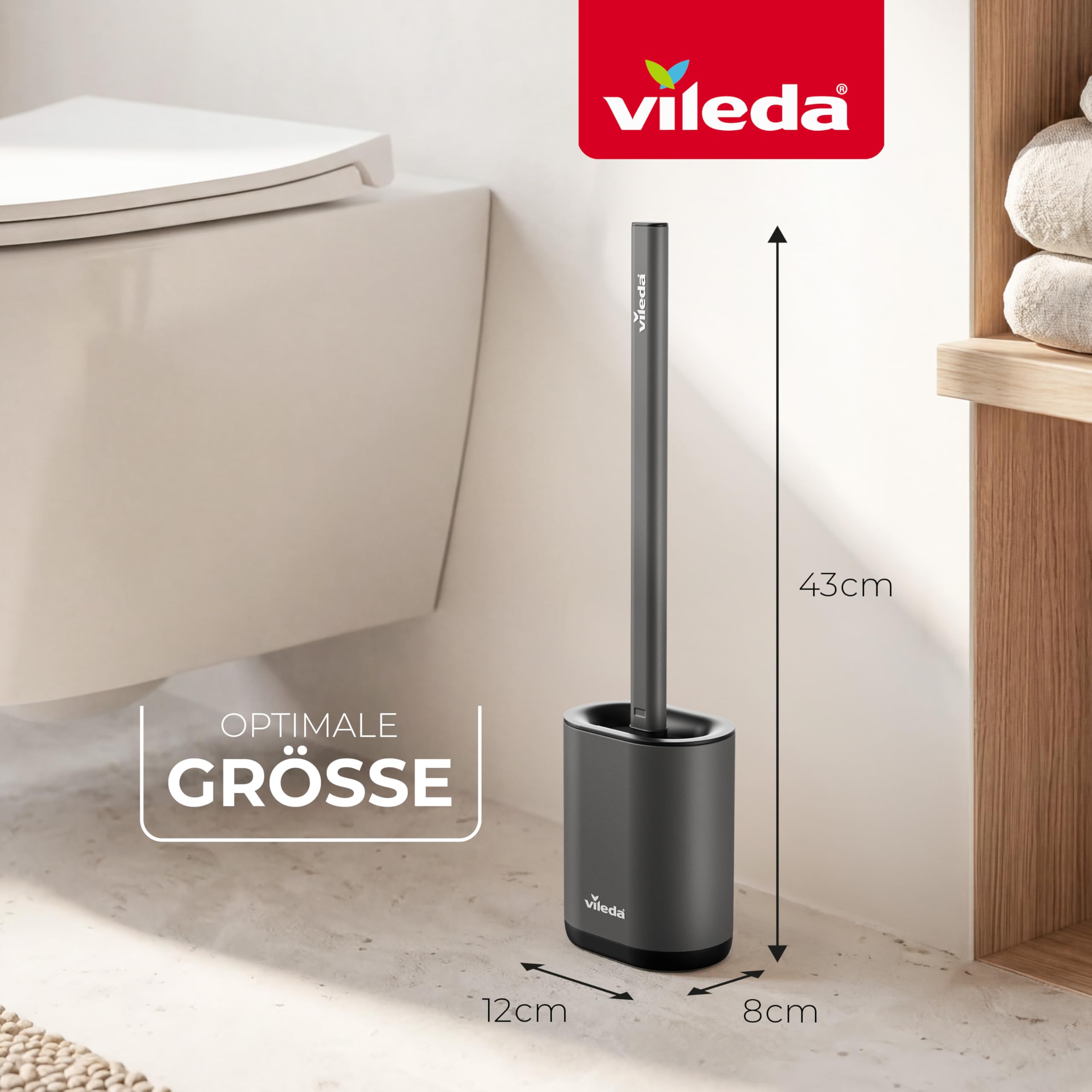 Vileda Silikon Toilettenbürste mit Flexkopf und Edelstahlgriff - WC Bürste mit 2-in-1 Reinigungszonen - Hygienisch geruchsgeschützt rostfrei schnell trocknend langlebig und sofort einsatzbereit