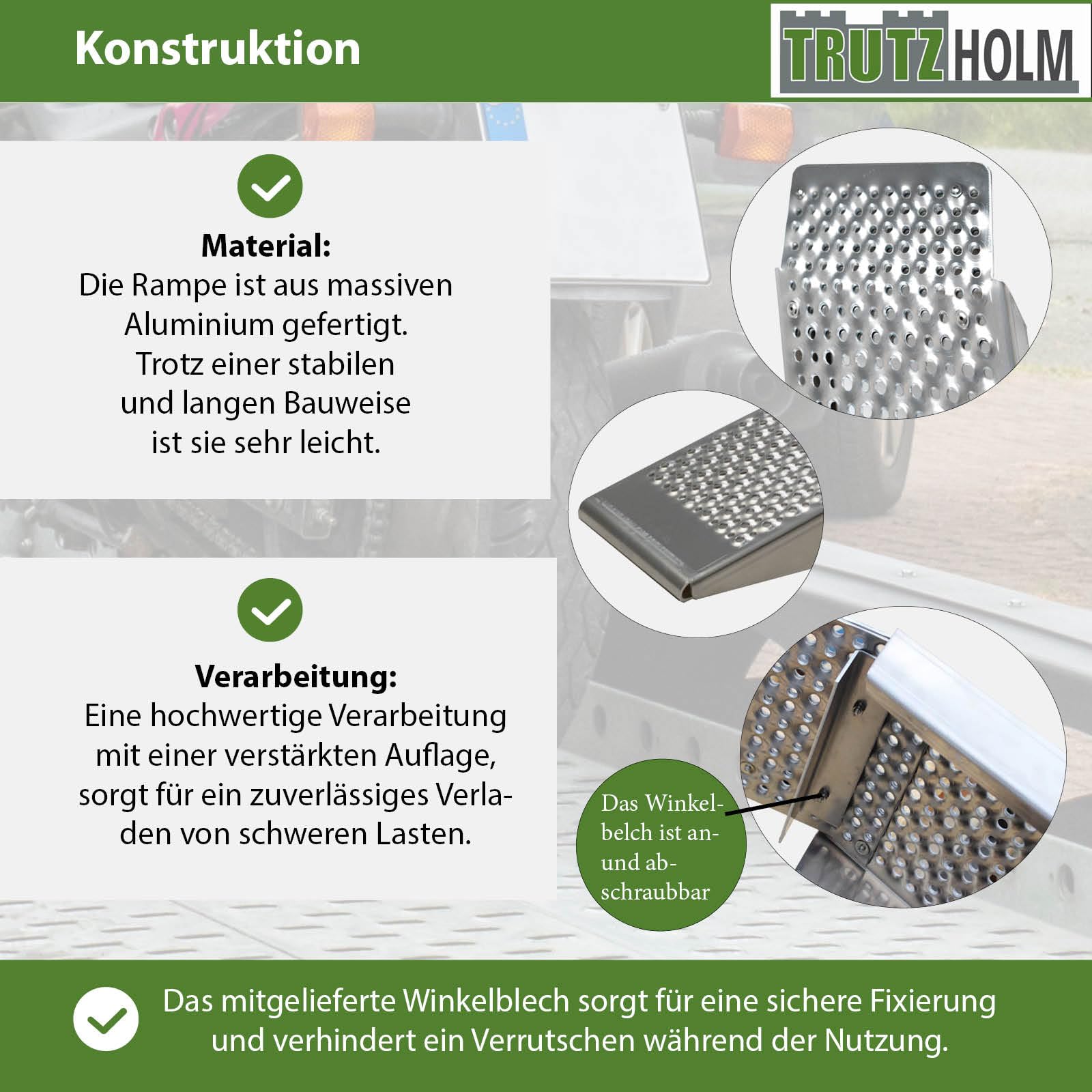 TRUTZHOLM 1x Auffahrrampe Alu Länge 250 cm Traglast 500 kg Verladerampe für Motorräder Maschinen