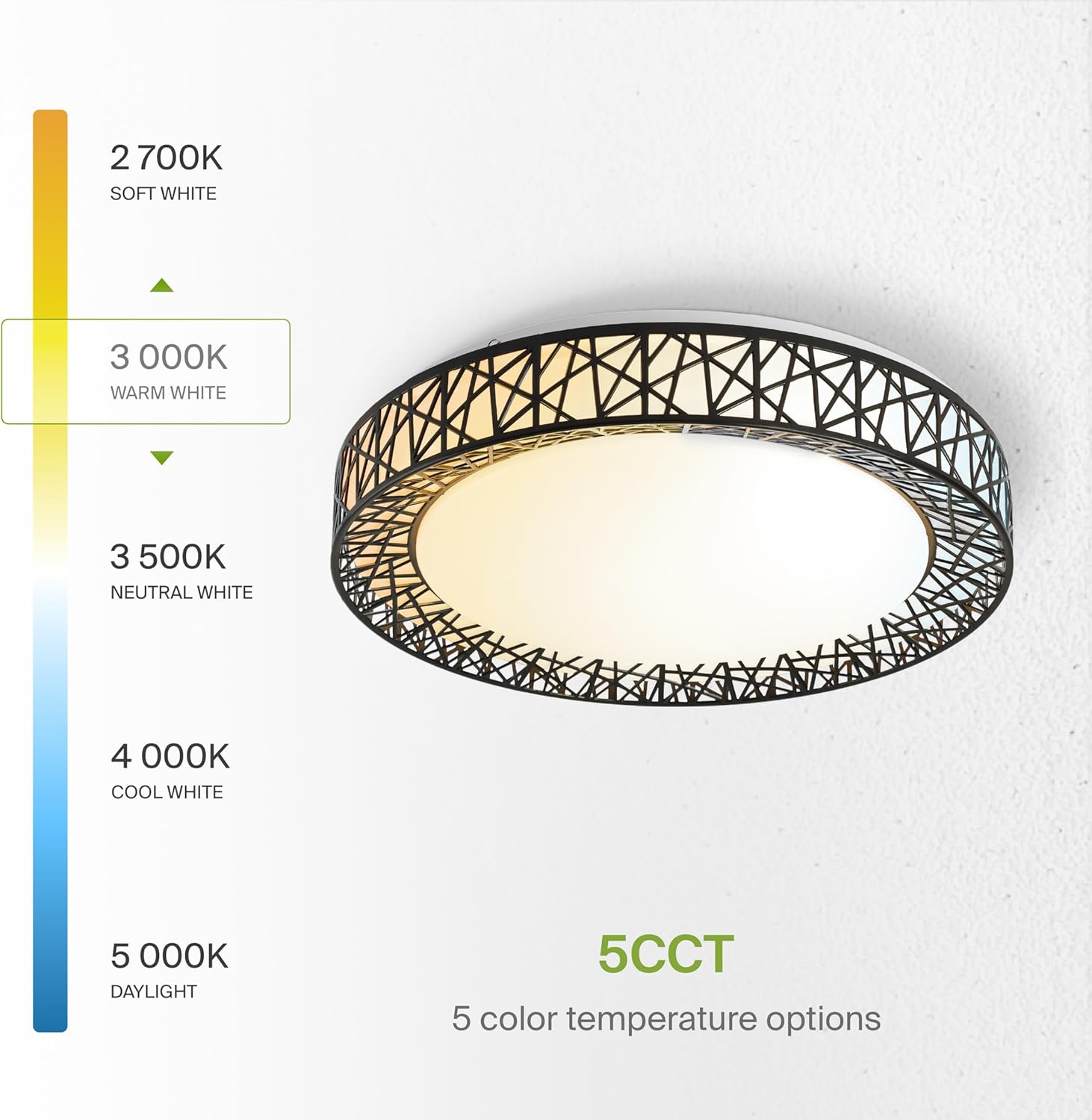 ASD 20 Inch LED Flush Mount Ceiling Light Fixture for Bedroom, 42W 2475LM 5CCT 2700K-5000K, Triac Dimmable Lights, Dining, Living Room, Kitchen Lamps, Modern Home Lighting Fixtures, Black, ETL, 2 Pack