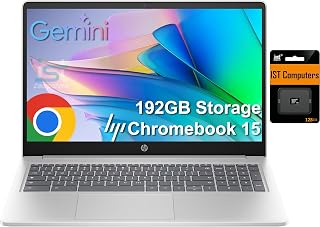 HP Chromebook 15.6" Intel N200 8GB DDR5 RAM 192GB Storage Numeric Keypad Laptop - Anti-Glare HD Display Webcam Shutter Chrome OS Silver