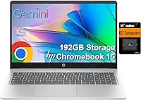 Laptop HP Chromebook 15 (15,6 polegadas antirreflexo, Intel N200 (> i3-1115G4), 8 GB DDR5 RAM, 192 GB de armazenamento (64 GB eMMC + cartão SD de 128 GB), numérico KB) para casa e estudantes, webcam
