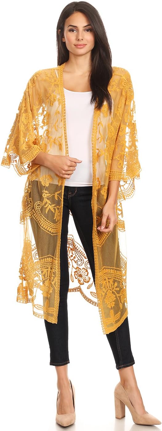 Anna-Kaci Floral Crochet Lace Cardigan for Women Beach Cover Ups Dress Kimono
