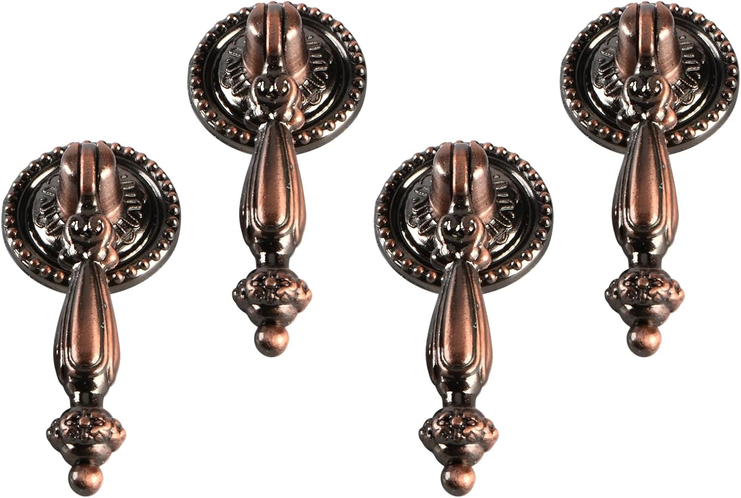 RUIAN 4Pcs Cabinet Tear Drop Pull Knobs Pendant Antique Decorative Handle Zinc Alloy Hardware for Furniture Dresser Closet Drawer with Screws(Red Bronze, 65mm/2.6inch)
