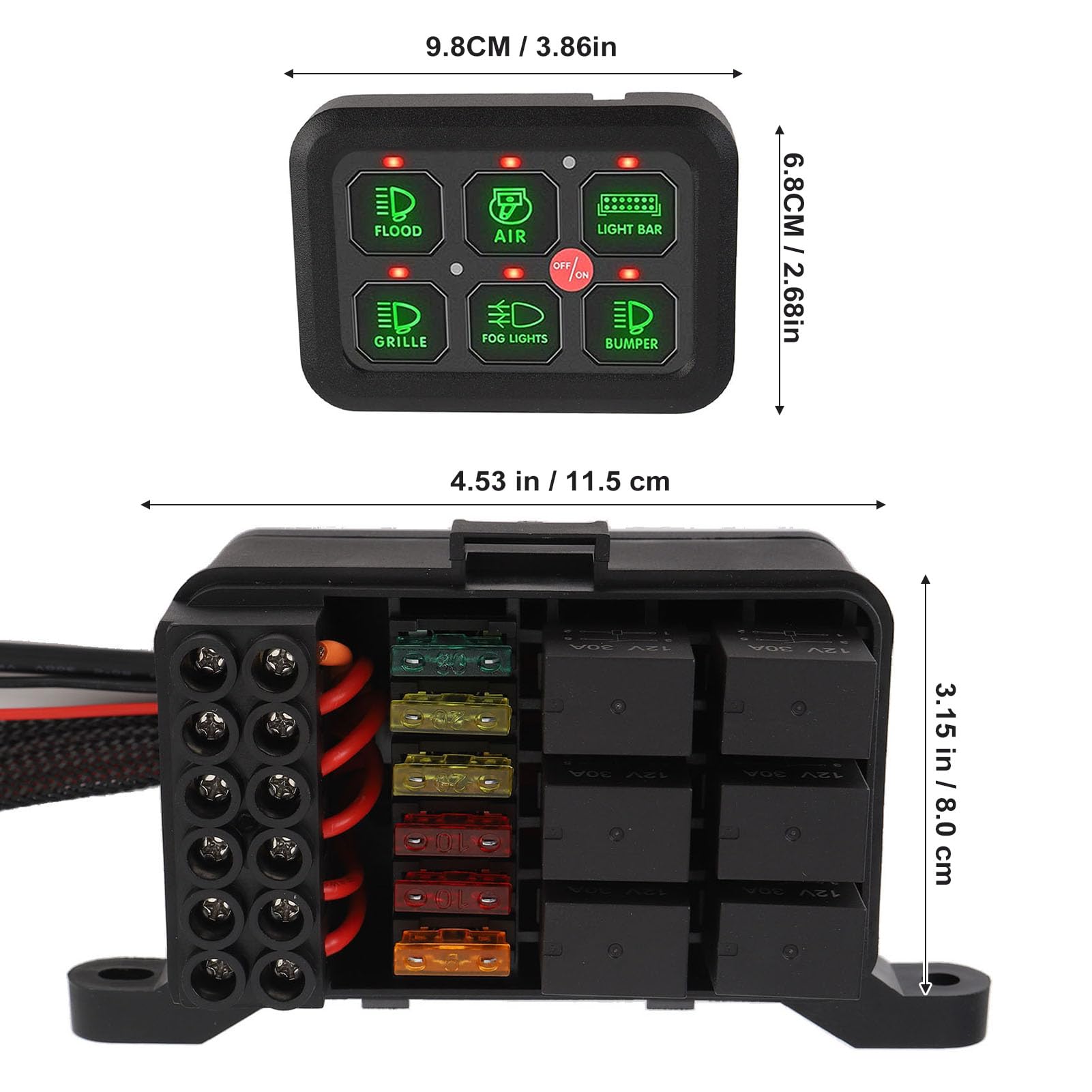 Panel 6-krotny 12V z możliwością Przyciemniania Obudowa Aluminiowa 720W 60A Skrzynka Sterownicza Obwodu świetlnego LED do Samochodu Ciężarowego Łódź UTV Światło łatwe Sterowanie i 6-krotny