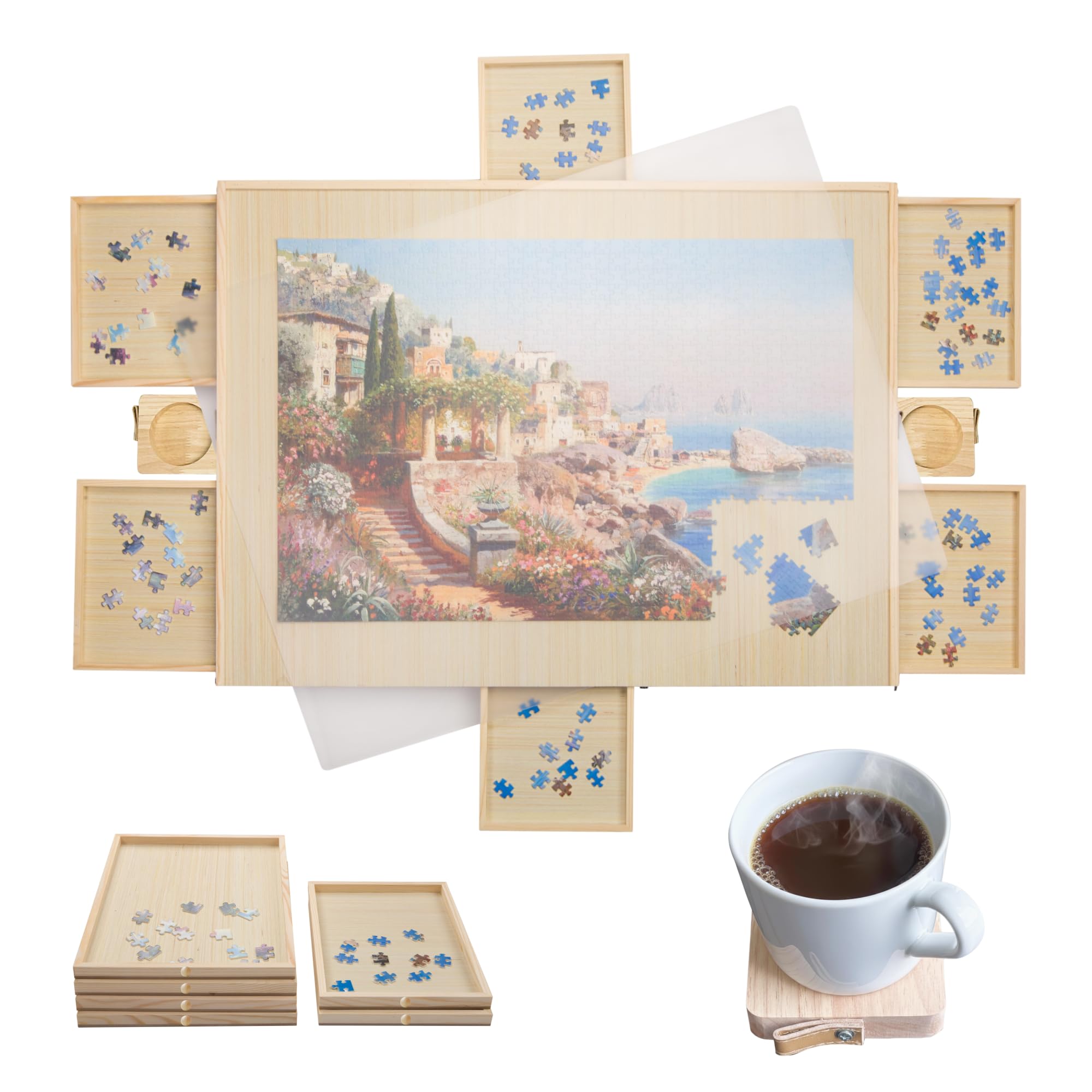 Gondola Foldable 1000 Pieces Puzzle Board with Drawers & Cover - 30” x 22” Jigsaw Puzzles Table, Lightweight & Wooden Portable Puzzle Boards, Jig Saw Tray, Puzzles Holder Organizer for Adults & Kids