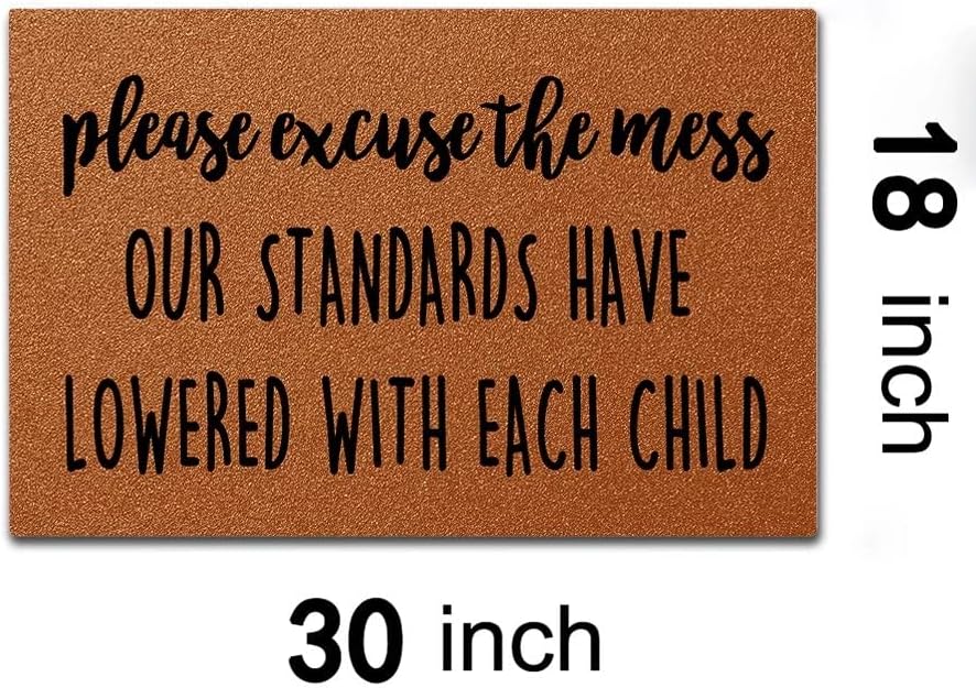 Warm+ Doormat Please Excuse The Mess Our Standards Have Lowered with Each Child Door Mat Silk Loop Mesh Shoe Scraper Home Decor Outdoor Indoor Mats for Entryway Front Floor Mats 30 x 18 Inches