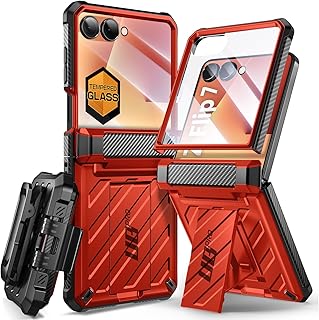 SUPCASE for Samsung Galaxy Z Flip 7 Case with Built-in Stand & Belt-Clip (Unicorn Beetle Pro), [Hinge Protection] [Front Tempered Glass Screen Protector] Full Body Military-Grade Phone Cover, Ruddy