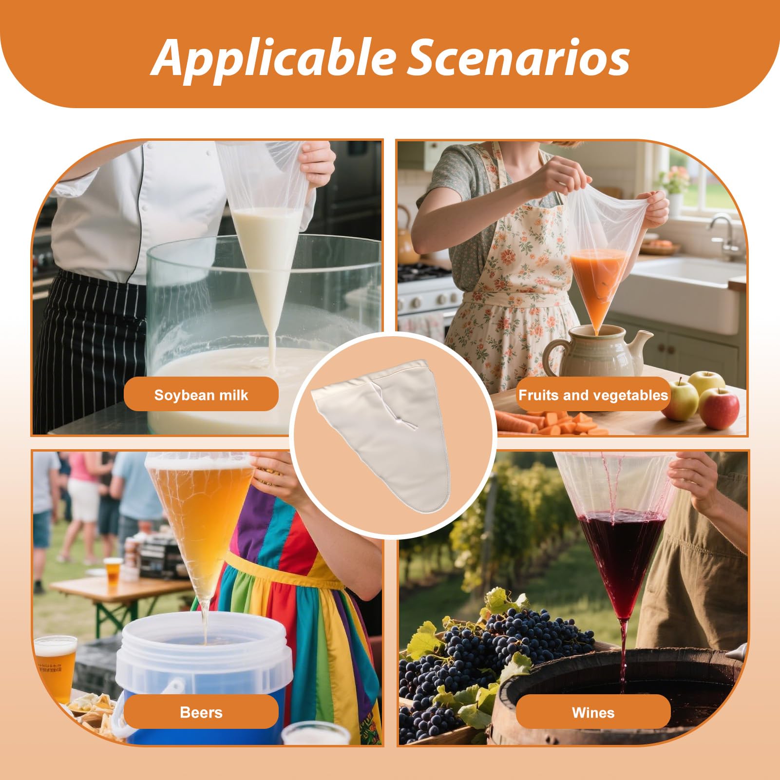 2 Toiles Filtrantes En Nylon Alimentaire Forme V - Pour Lait Végétal, Jus, Fromage, Bière - Réutilisables Et Lavables