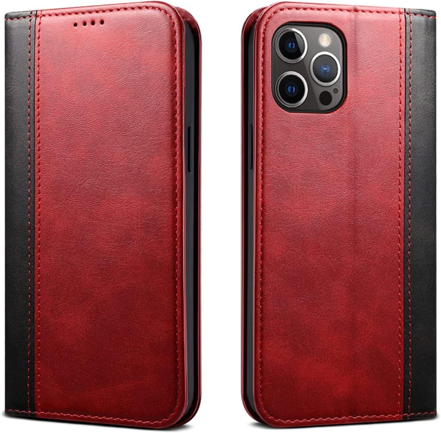 Wallet Case for iPhone 14/14 Plus/14 Pro/14 Pro Max, PU Leather Flip Magnetic Closure Phone Cover with Card Holder Stand Function TPU Inner Shell (Color : Red, Size : 14ProMax)