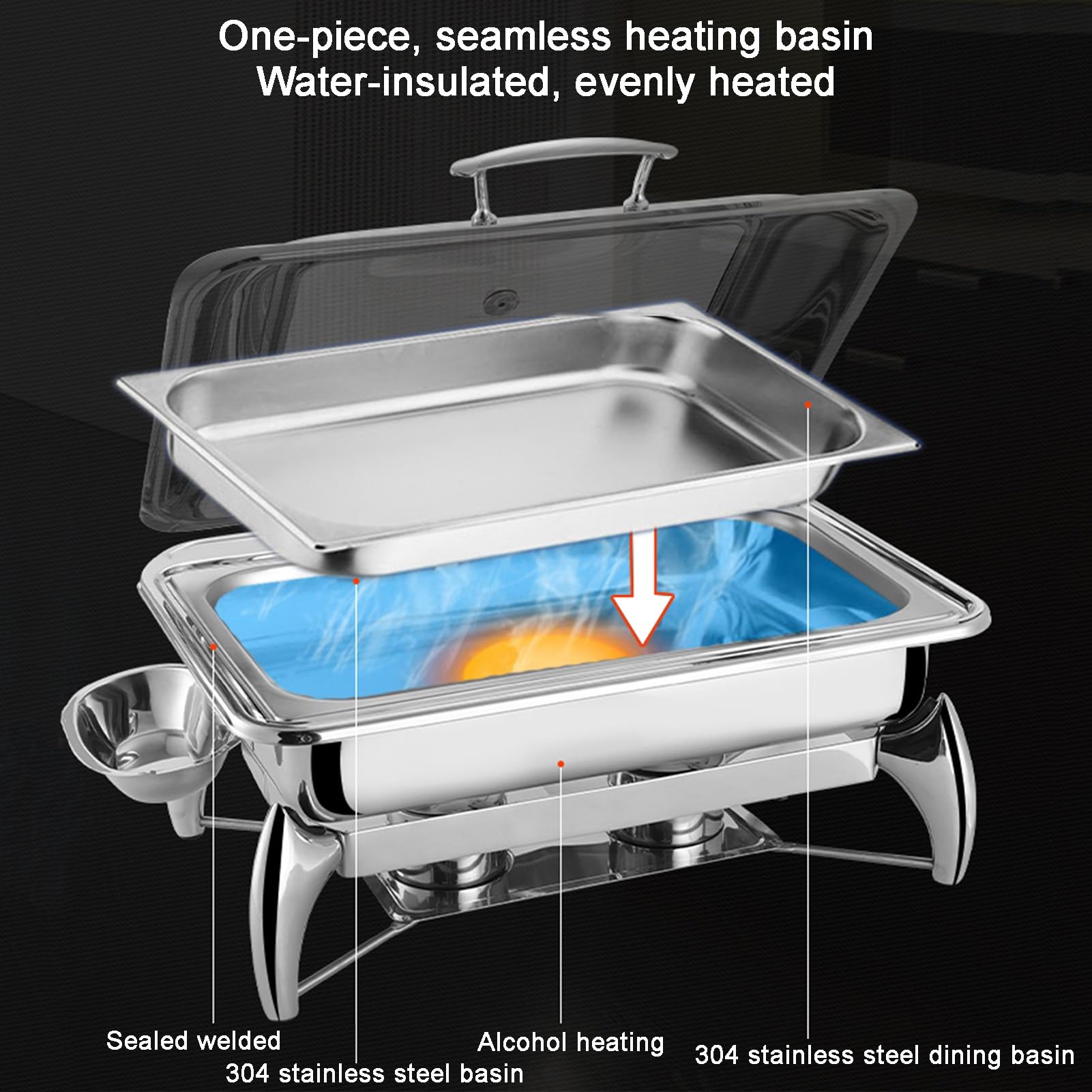 Scaldavivande da buffet in acciaio inox, per feste di catering, vassoi da portata per controsoffitto, contenitori refrigerati per condimenti (2 griglie da 6,5 cm), eleganti forniture per catering