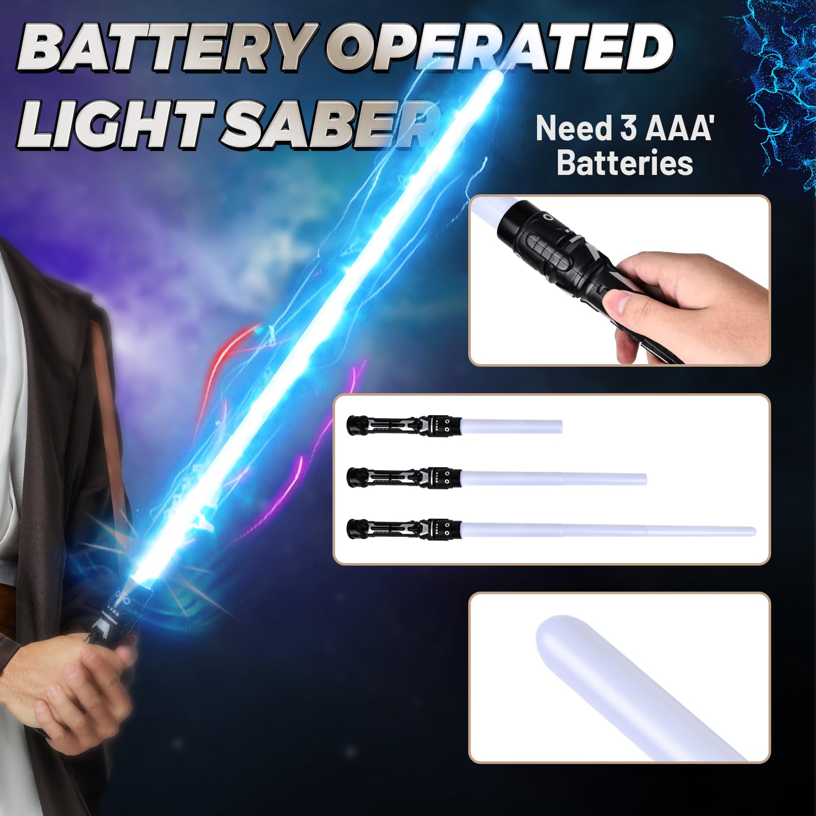 IEEILULU Kostium Jedi dla mężczyzn, średniowieczna sukienka Jedi dla mężczyzn, kostium Jedi z kapturem z niebieskim mieczem laserowym, średniowieczna peleryna i tunika, na Halloween, karnawał