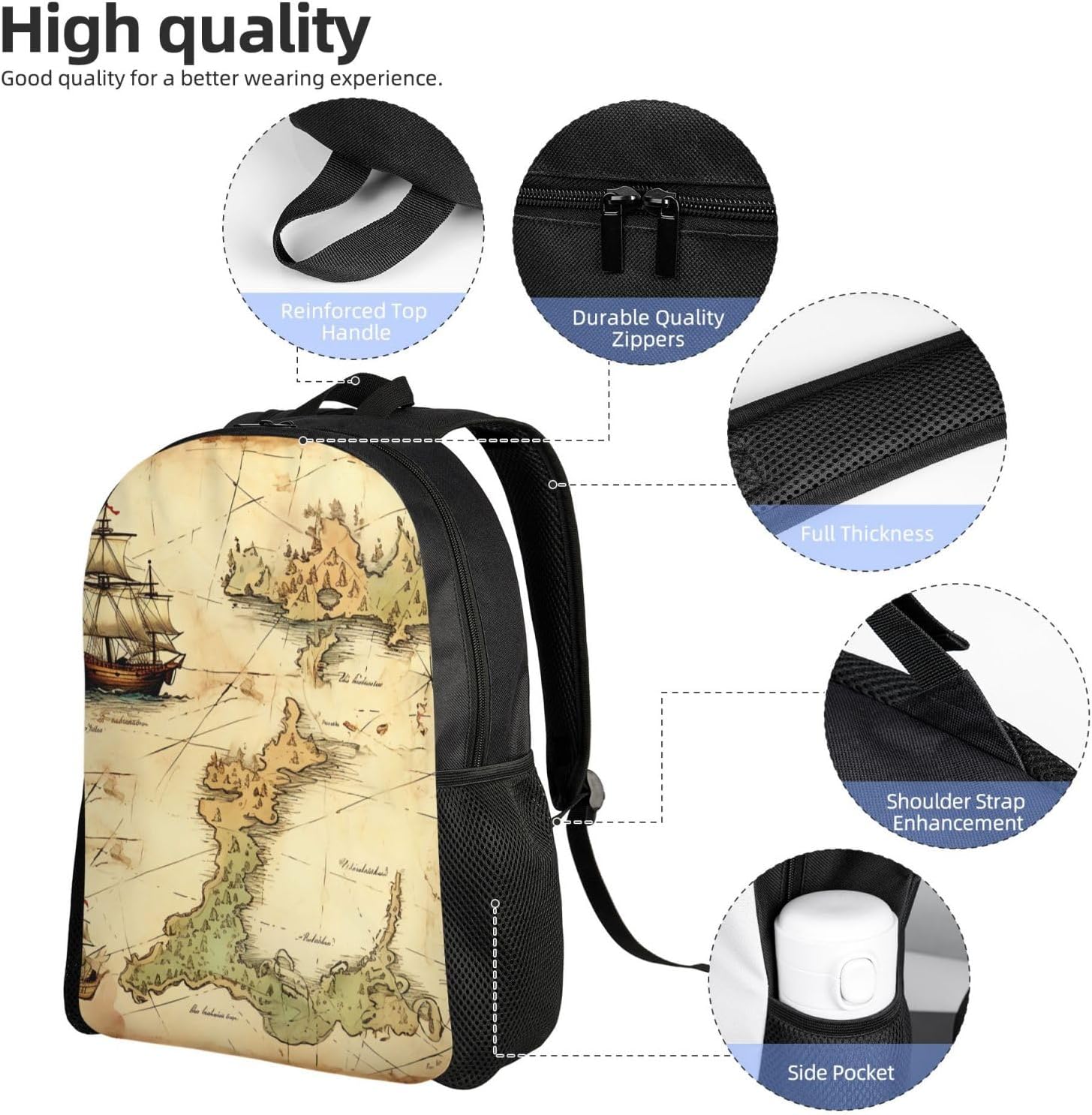 Old Treasure Map Travel Backpack for Women Men 15.6 inch Laptop Backpack Waterproof Work Business Daypack