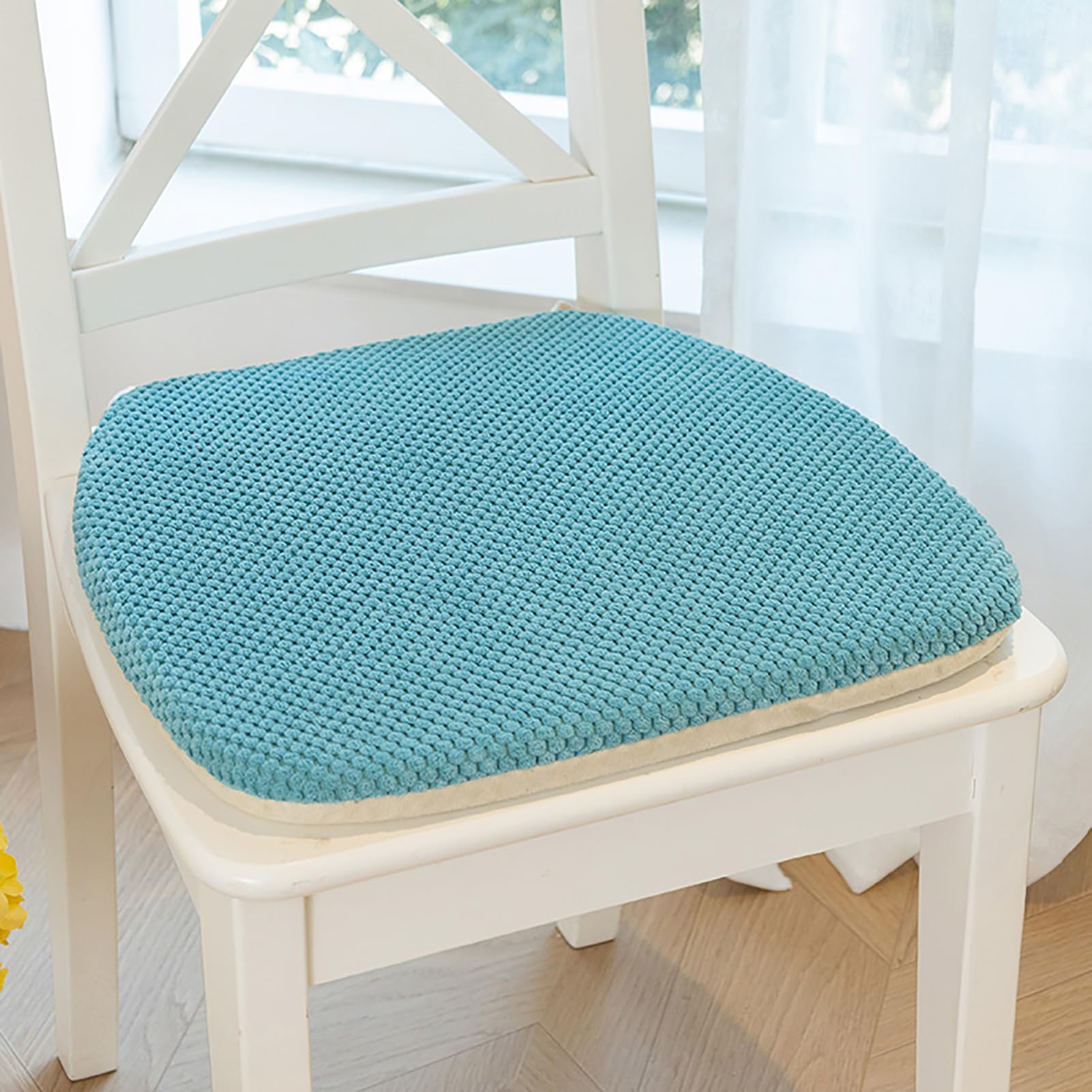 Fslvmin Indoor Chair Seat Cushions For Kitchen/dining Room, U-shaped Chairs Pads with Non-slip Backing & Ties, Thick Solid Color Seat Pads for Long Sitting, Washable Cover(4pcs(16x17inch), Blue1) â image 1