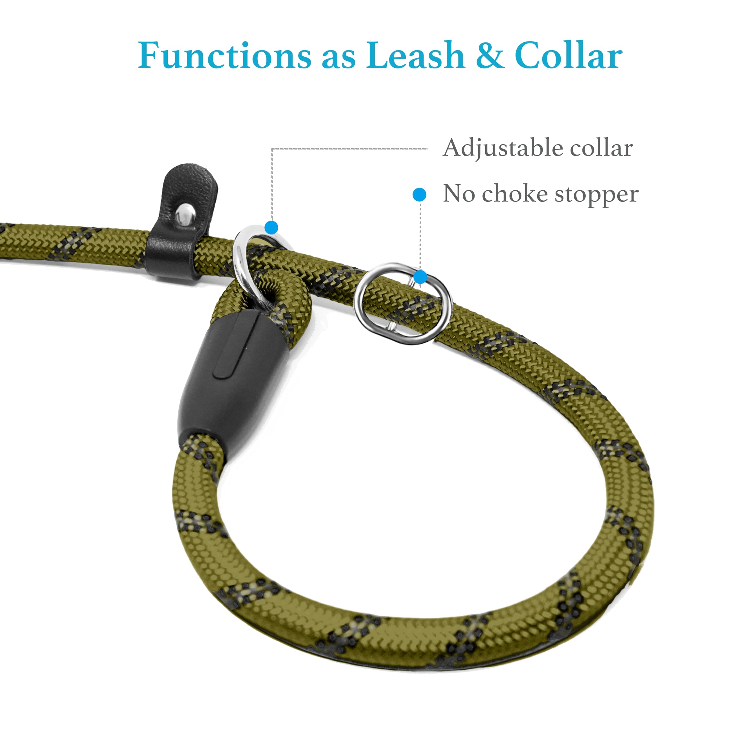 iYoShop Guinzaglio per cani resistente con manico imbottito e fili altamente riflettenti, guinzaglio da addestramento per cani (1,27 cm x 1,2 m, verde militare)