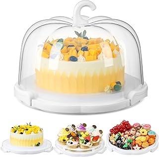Zhehao 10 Inch Fall Cake Carrier Holds, Pumpkin Cake Stand with Lid and Handle, Halloween Autumn Harvest Plastic Transport...