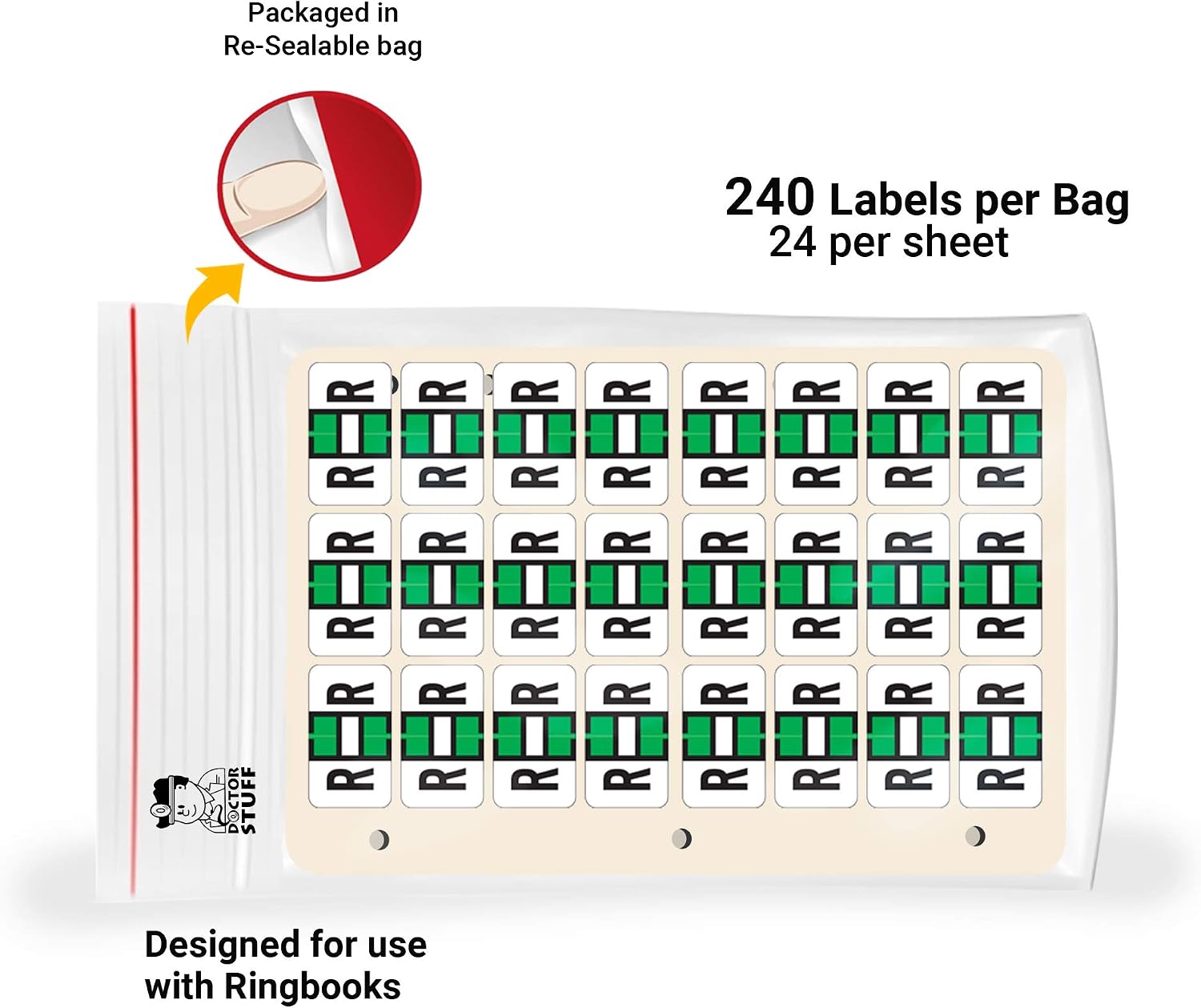 Doctor Stuff - File Folder Labels, Alphabet Letter R, Ringbook Sheets, Jeter 5800 - JTAM Series Compatible Alpha Stickers, Light Green, 15/16" x 1-5/8", 240 Labels