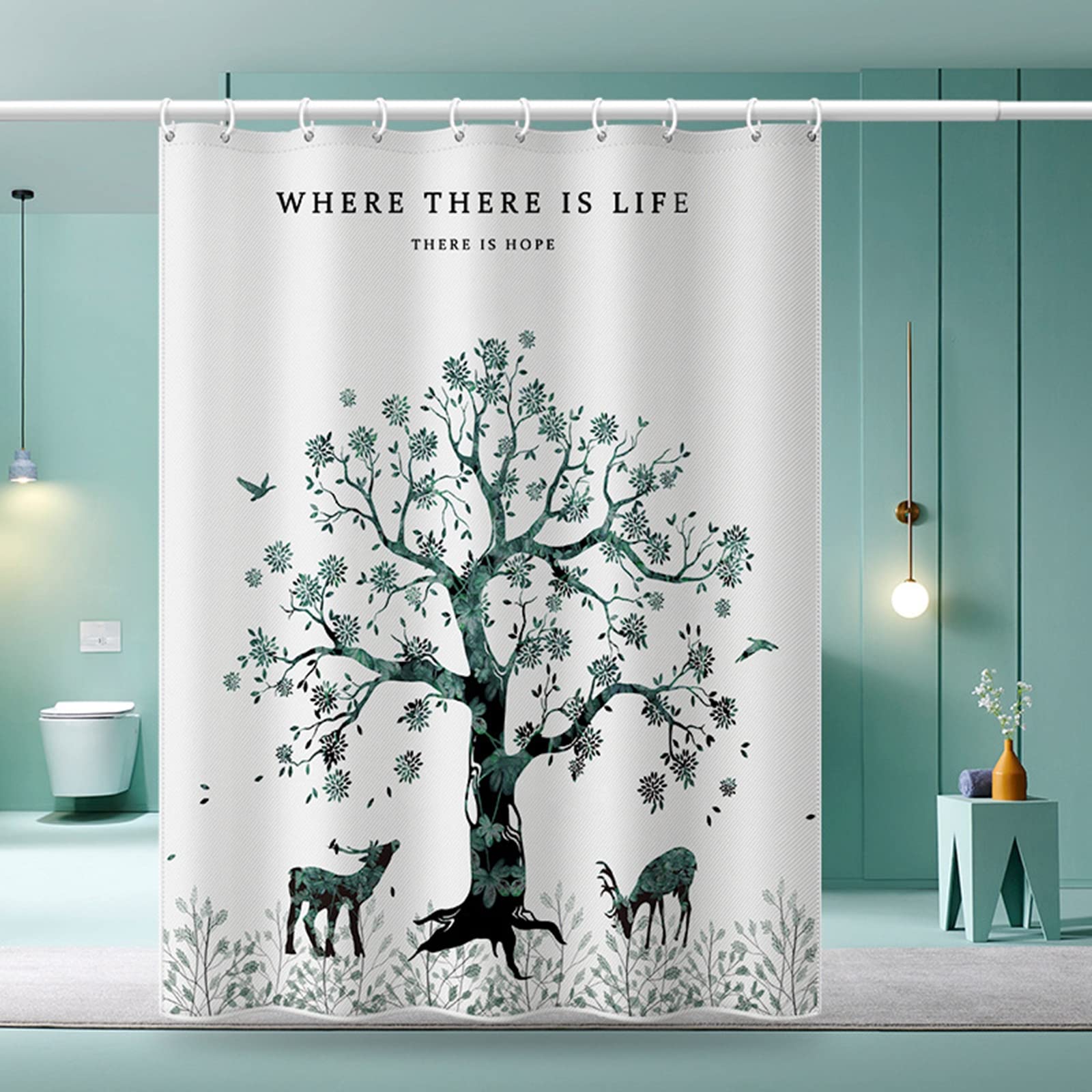 Rideau douche cerfs arbre de vie 180x200cm anti moisissure en polyester imperméable
