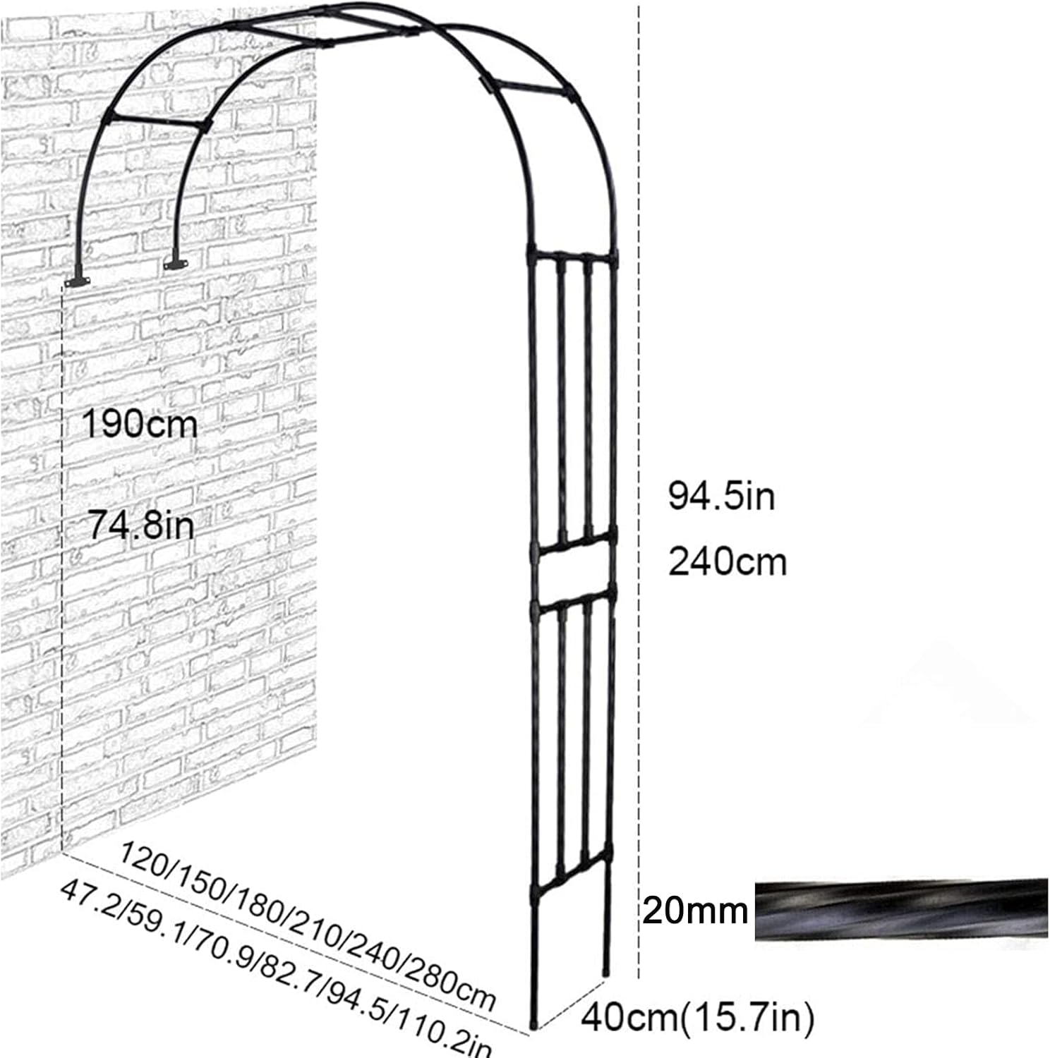 Half Garden Arch Made of Metal,Large Arch Rose Garden Arbor Trellis Archway,Pergola for Climbing Plants,Roses Tendrils,Climbing Aid,Weatherproof,Driveway Lawn Garden Garden Decoration