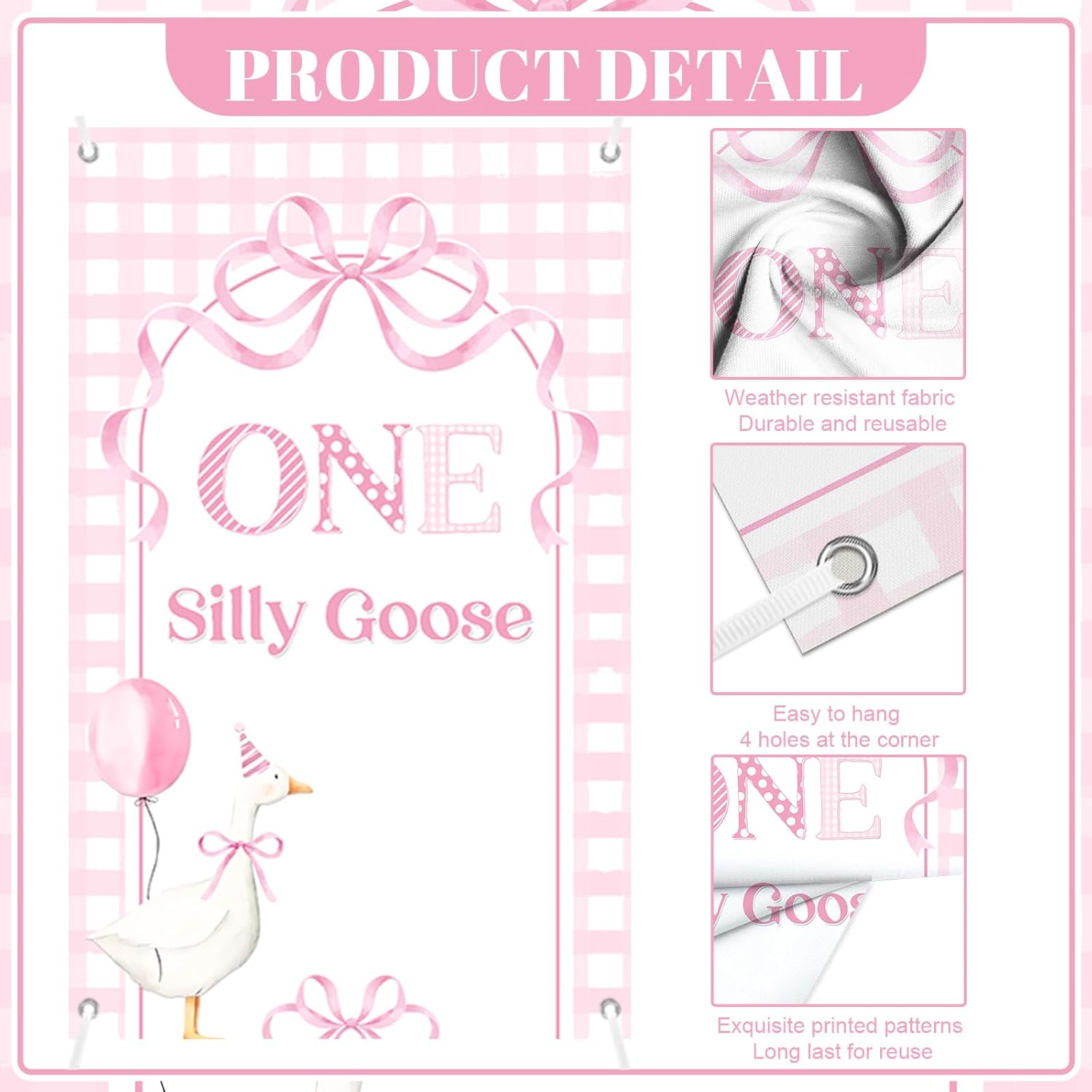 MEHOFOND One Silly Goose 1st Birthday Balloon Garland Arch Kit for Girls Pink Gingham Goose Theme Birthday Party Decorations with Backdrop 106PCS - Image 2