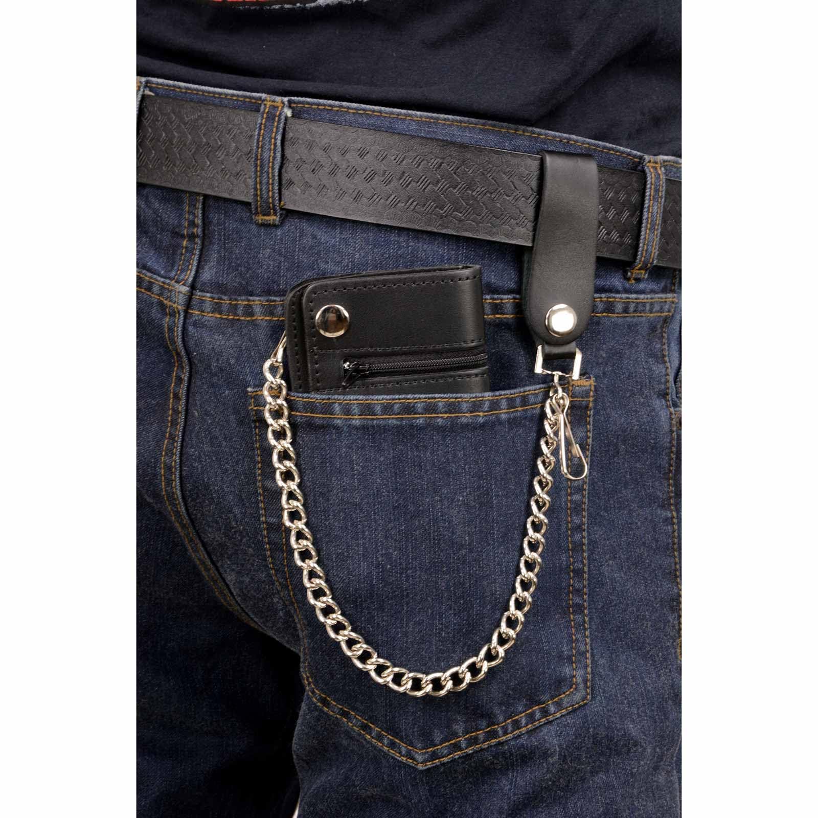 Milwaukee Leather Men's Genuine Leather Bi-Fold Biker Wallets w/Anti-Theft Stainless Steel Chain - 6 Inch