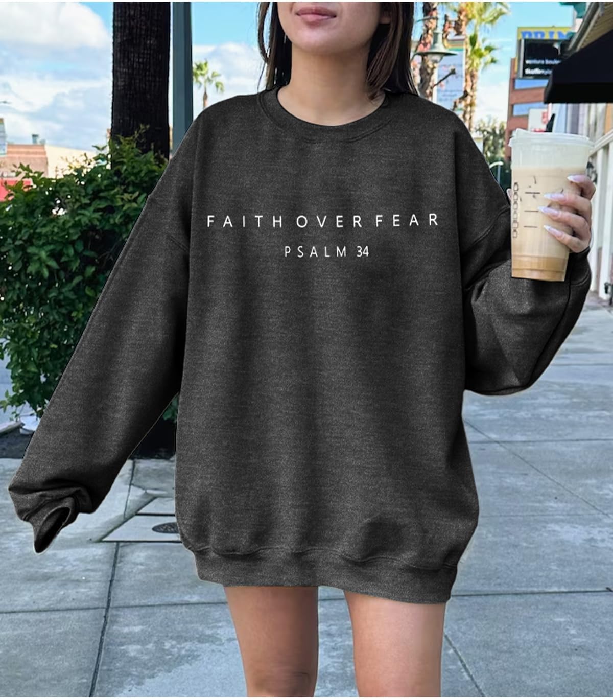 FRYAID Christian Sweatshirt Women Faith Over Fear Christian Religious Sayings Pullover Shirt Letter Print Long Sleeve Tops - Image 4