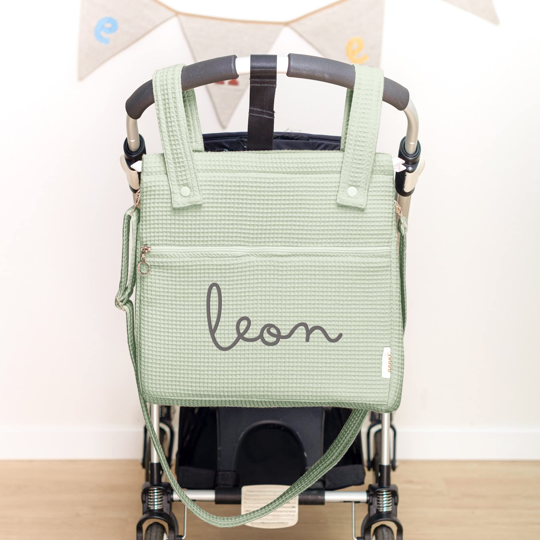 Bolsa Panera Para Carrito de Bebé Personalizada – Bolsa Talega para Carrito de Bebé con Nombre - Piqué Waffle - Piqué Gofre - Handmade - Hecho en España - Nenel