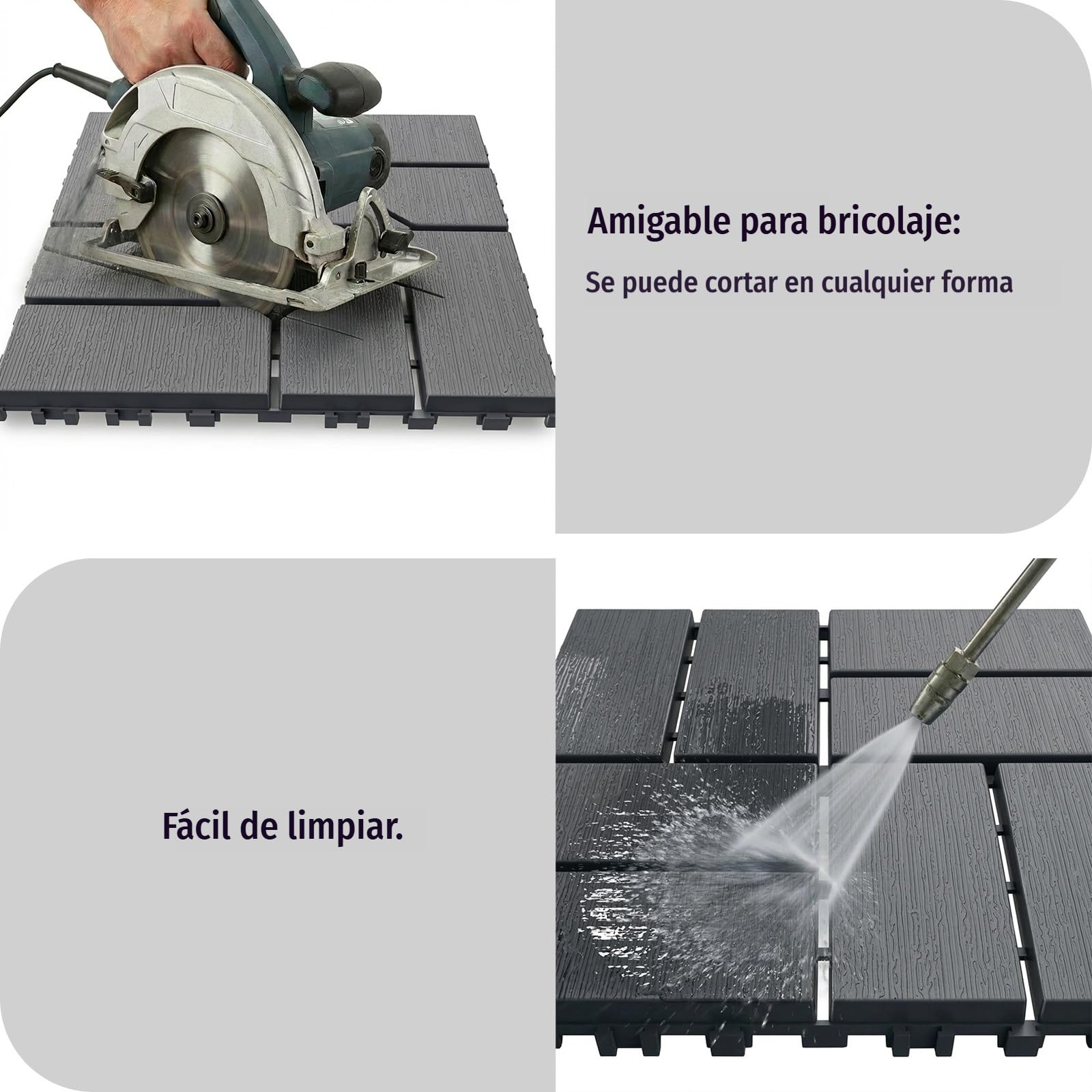 44 Baldosas WPC para Terraza Exterior, Antideslizantes e Impermeables, Sistema Click, Suelo Composite para Jardín, Balcón y Piscina, Gris, 30 x 30 cm, 4 m²