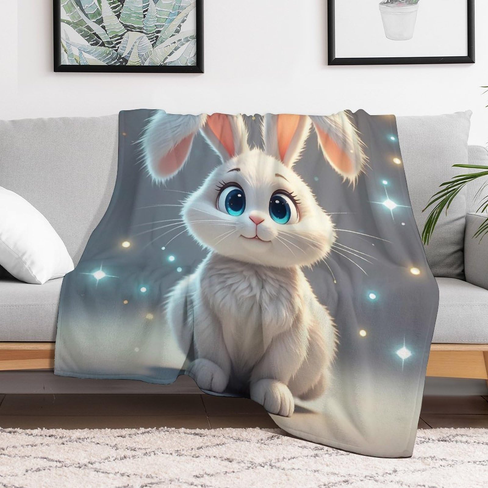 Couverture polaire en flanelle lapin 150x200 cm pour lit et canapé