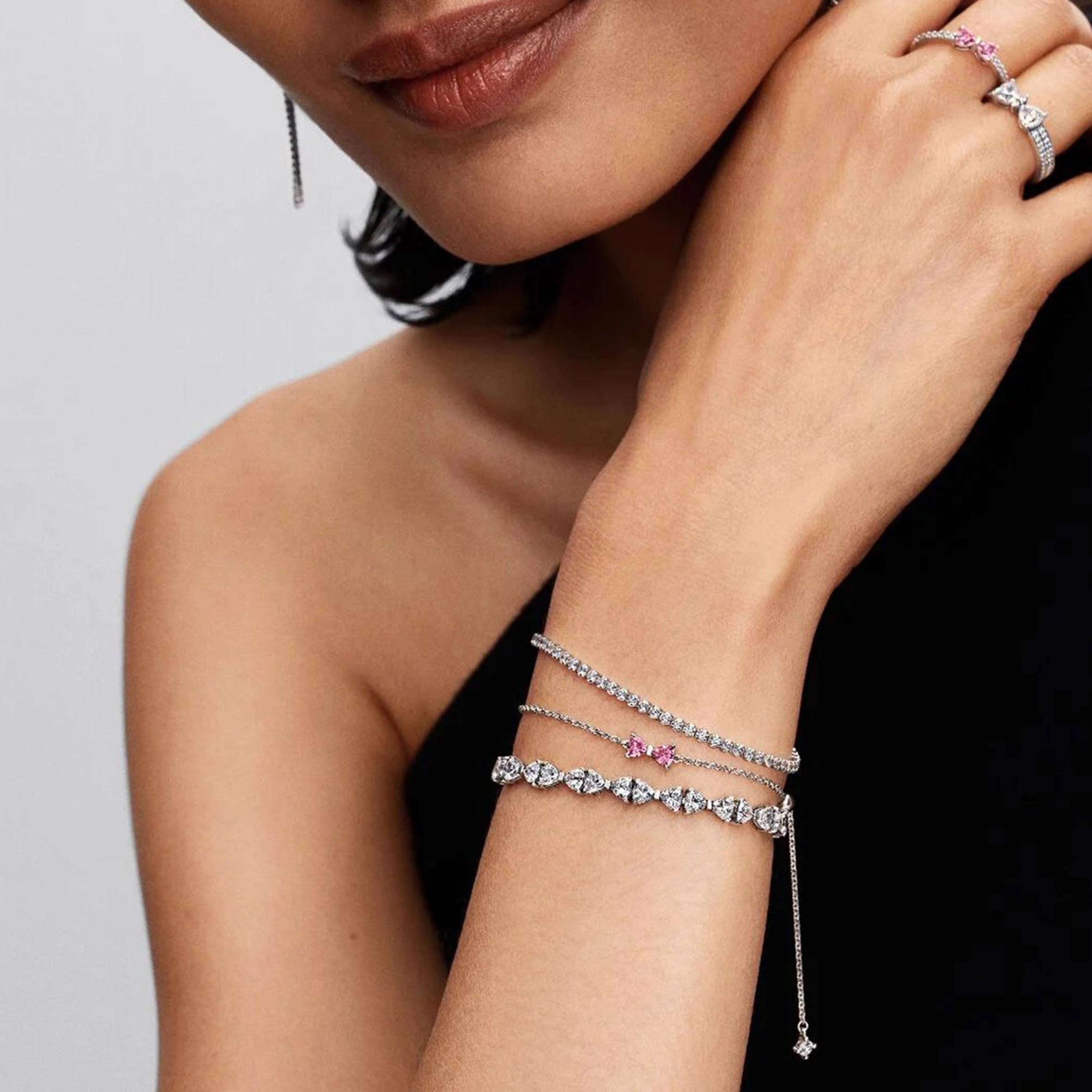 PANDORA Bracciale da donna con fiocco rosa, argento 594234C01