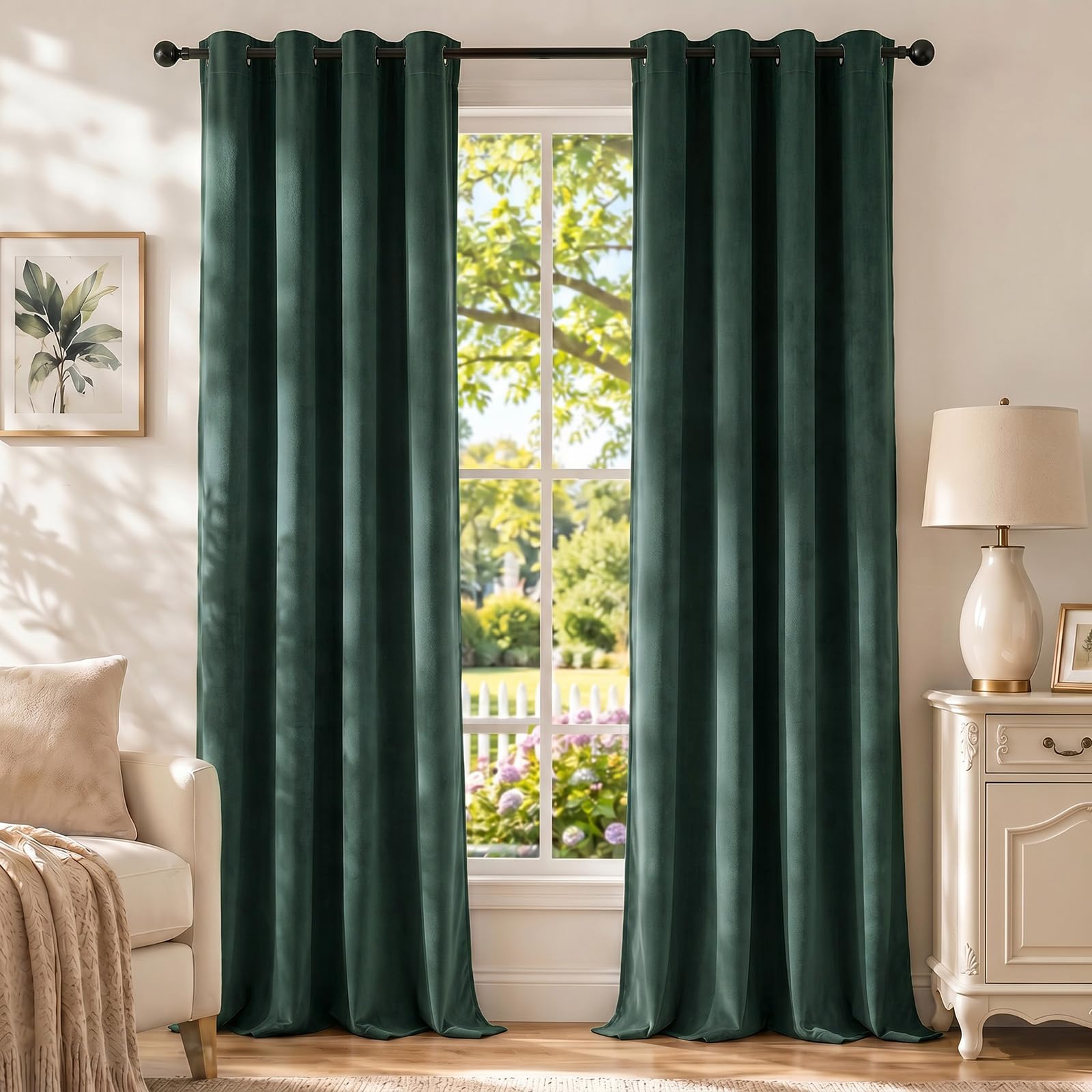 Ystyle Cortinas Terciopelo Salon 2 Piezas, Cortinas 100% Opacas, 140×300cm, Cortinas Termicas Aislantes Frio Y Calor, Blackout Cortinas Dormitorio, Cortina Acustica con Trabillas, Verde