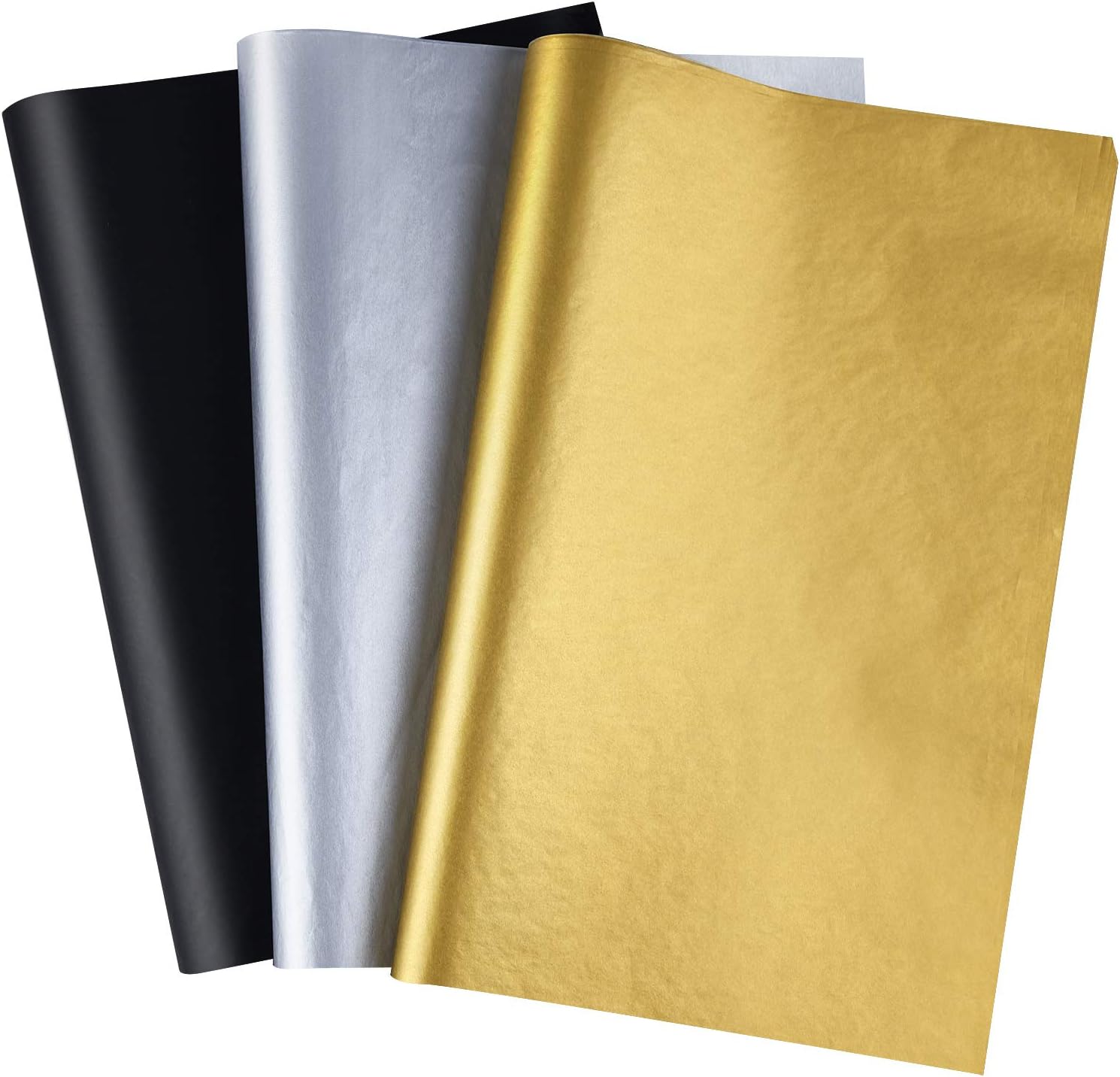 CHRORINE 45 Sheets Metallic Tissue Paper Bulk Wrapping Paper Gold Silver Black Art Paper Crafts for Graduation Wedding Birthday