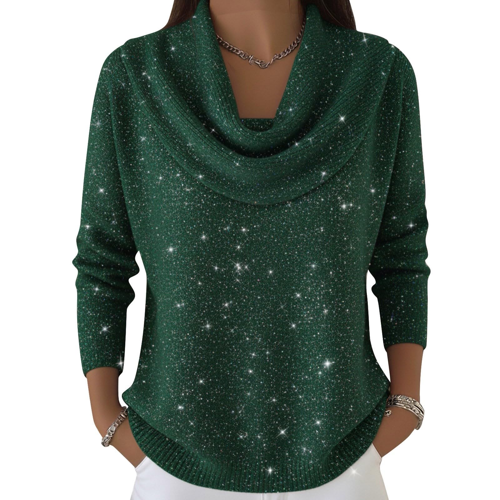 Cowl Neck Sweater for Women Long Sleeve Cozy Knit Pullover Top Casual Loose Sweaters Fall Fashion Winter Clothes