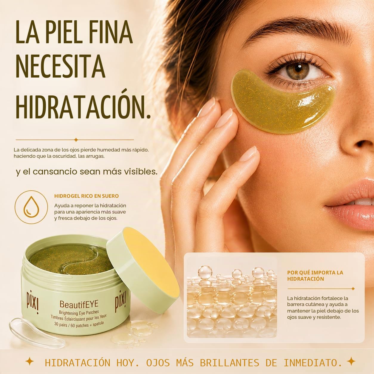 Pixi Beauty BeautifEYE Eye Patches | Parches Ojos Bolsas y Ojeras con Vitamina C, Licorine y Ginseng | Contorno de Ojos Parches de Hidrogel Iluminadores y Energizantes | 30 Pares (60 Unidades)