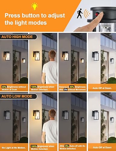 Miniatura 3 de Lámpara de pared solar para exteriores, sensor de movimiento, lámpara de pared exterior con atardecer a amanecer, montaje en pared