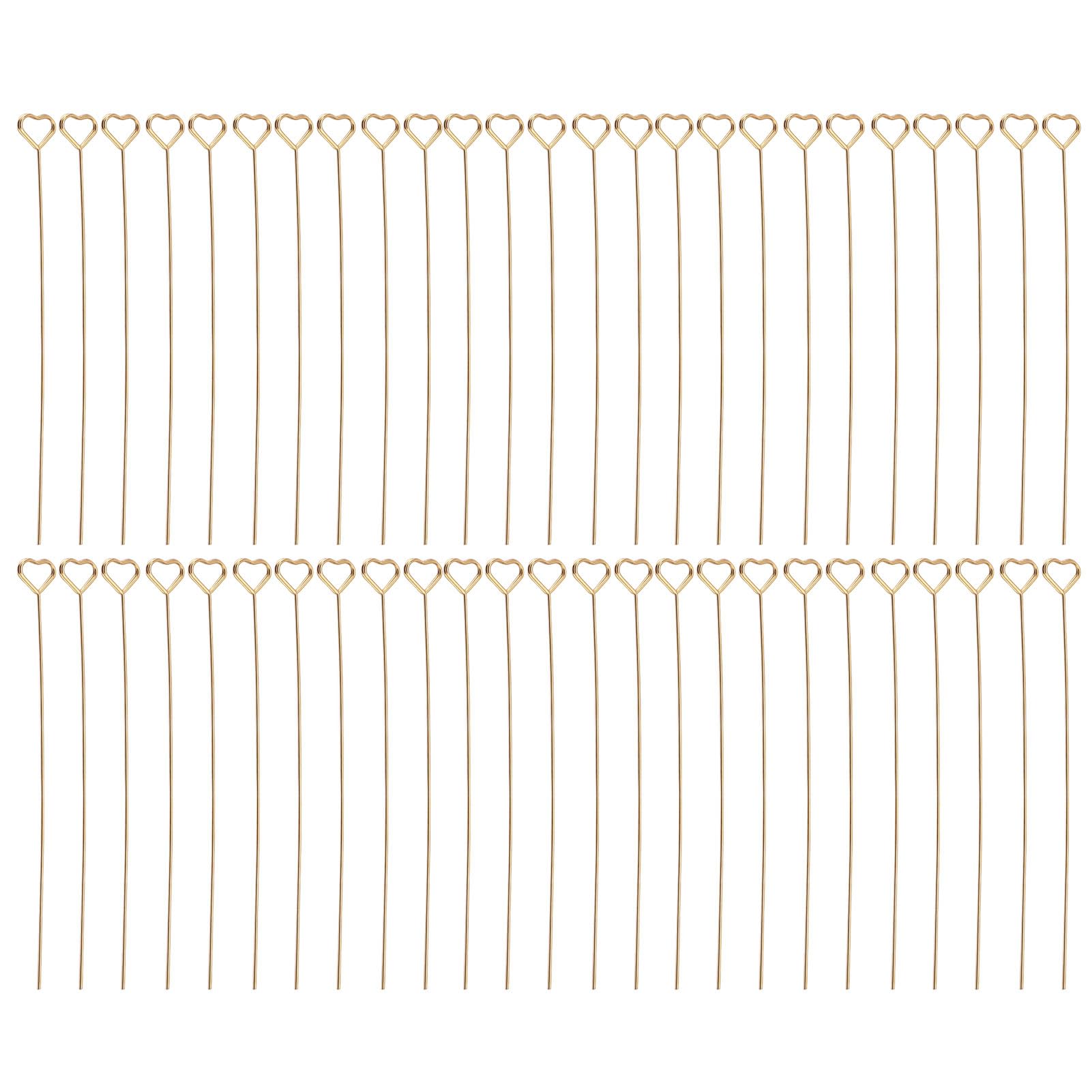 Floral Picks Clips, 50 Golden Ring Round Heart Shape Card Holder Sticks, 150mm, Iron, Wedding, Party Photos, Metal Bracket, Reusable, Golden, Electroplated Wire, DIY Crafts, (Heart Shaped)
