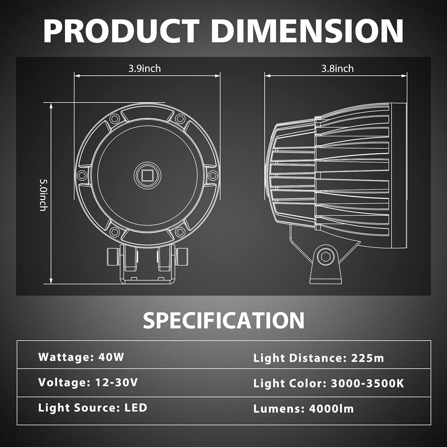 Black Friday - 50% OFF Teochew-LED 2PCS Amber LED Pods 4 Inch Round Driving Lights Off Road LED Light 40W Spot Light Yellow Work Lights Fog Lamp for Truck ATV SUV Forklift Boat Bumper A-Pillar Headlight