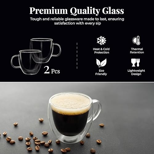 Miniatura 2 de Tazas de vidrio aisladas de 8 onzas, tazas de café de doble pared para té, capuchino, café helado, café con leche, bebidas calientes, aptas para