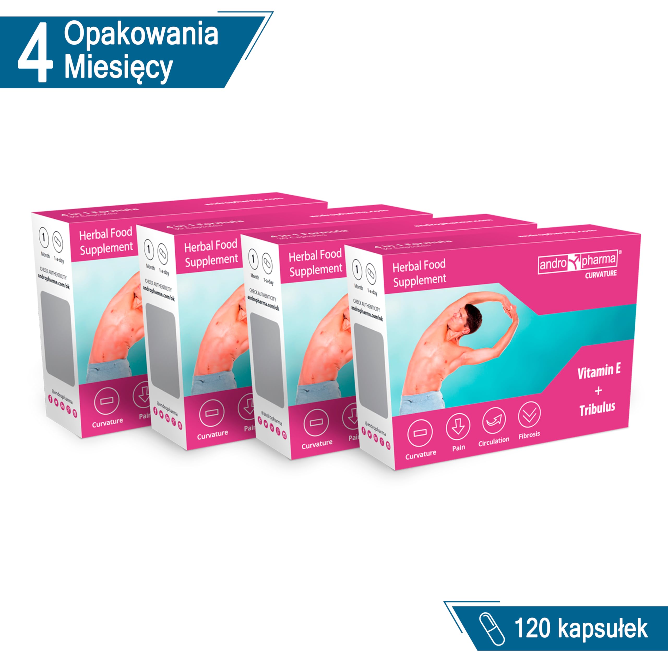 Curvature od Andromedical | Suplement w tabletkach do korekcji krzywizny i Peyronie u mężczyzn | 4 miesiące leczenia