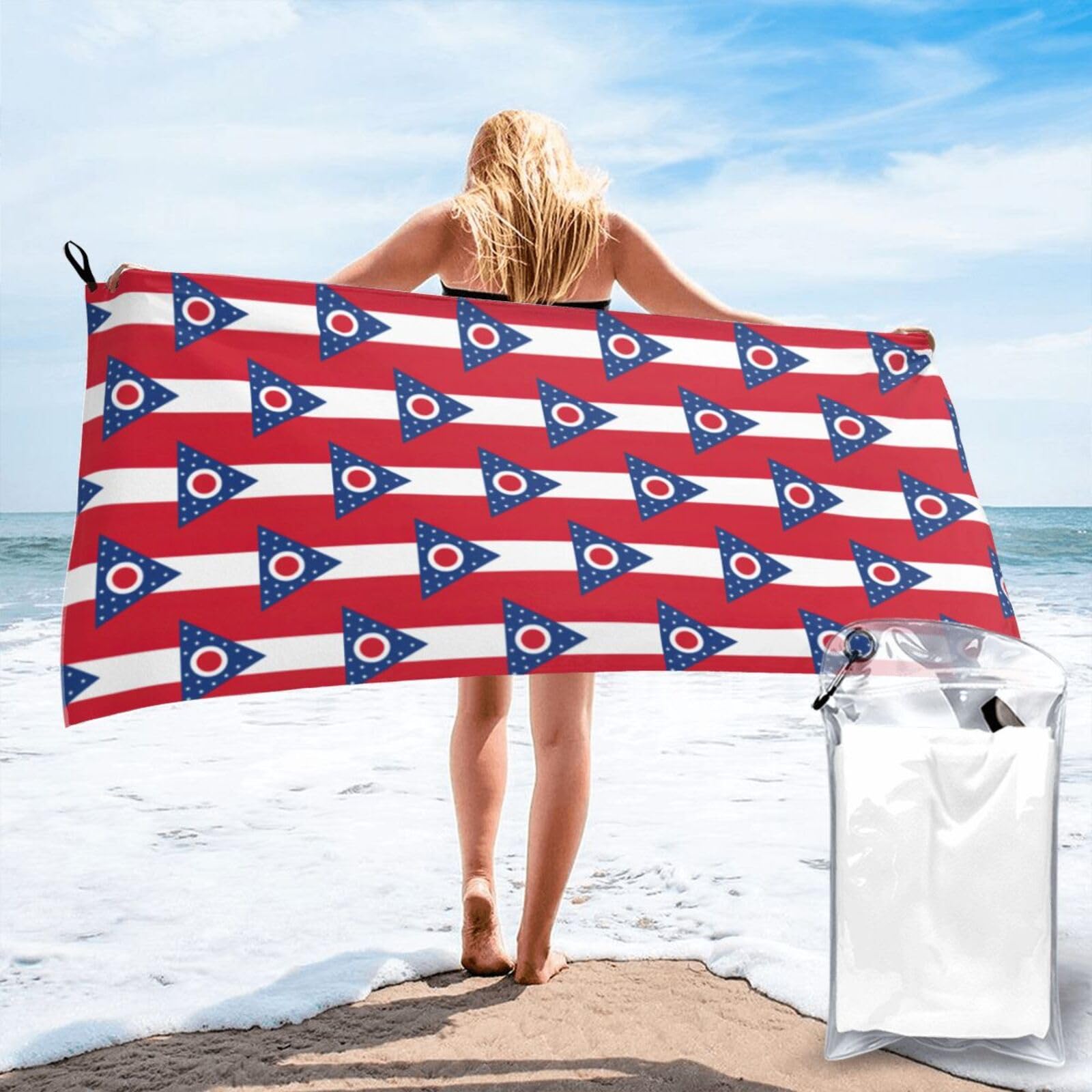 DIEzig Ohio State Flag Print Beach Towel Fast Dry Thin For Holiday Vacation Cruise Gym Swimmers